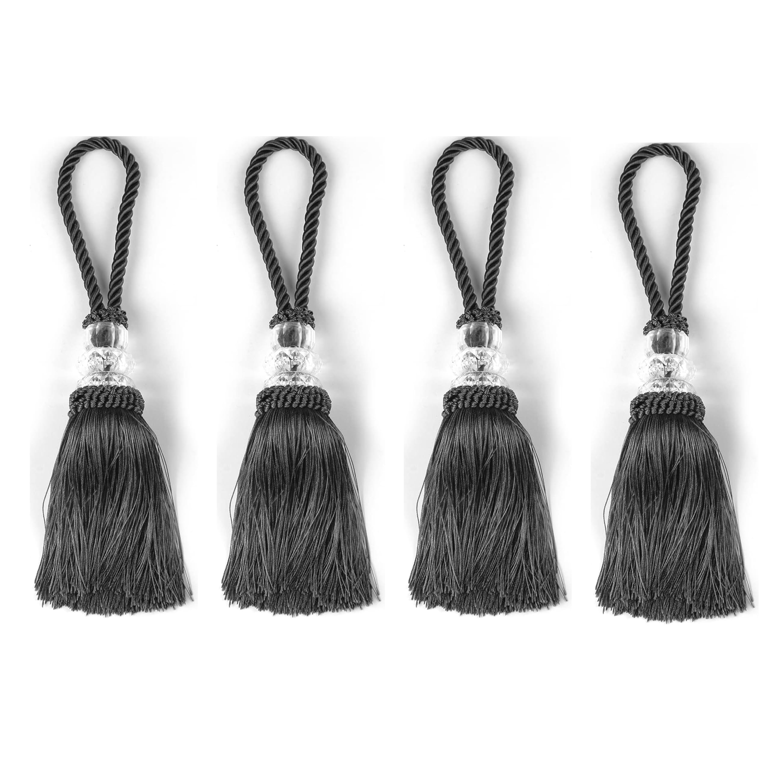 Fenghuangwu 2/4 Pack Key Tassel with Loops, Door Knob Tassel Large Handmade Craft, DIY Accessories for Home Decoration (4, Charcoal)
