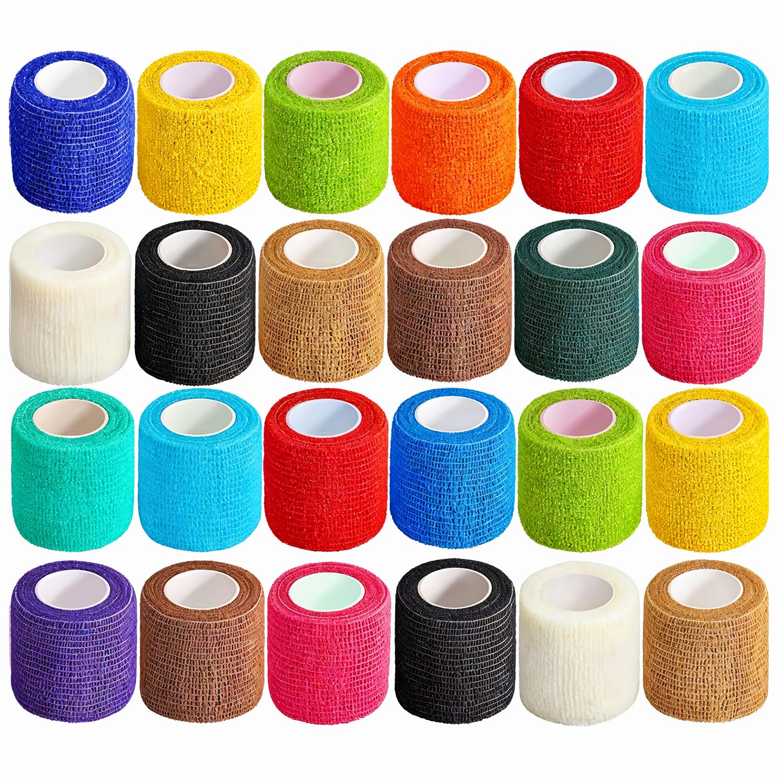 PEOVLVN 24 Pack Self Adhesive Bandage Wrap, 2 Inch 5 Yards Pre Wrap Athletic Tape Sports Tape Elastic Non Woven Cohesive Bandage for Sports Wrist Ankle Wraps (12 Colors)