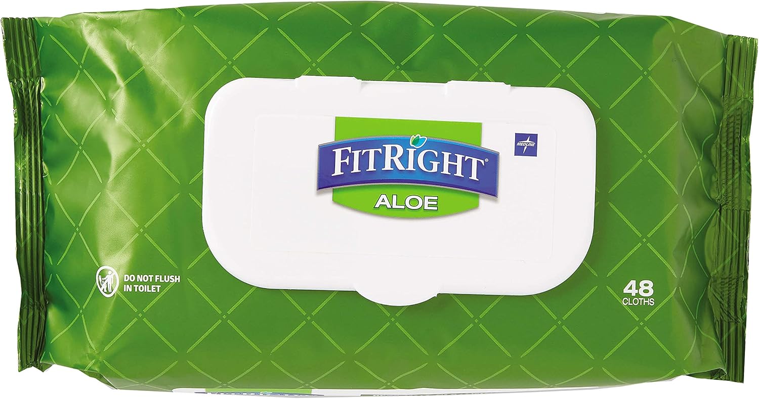 Medline AloeTouch Quilted Heavyweight Personal Cleansing Cloth Wipes, 576 Count, Unscented, 8 x