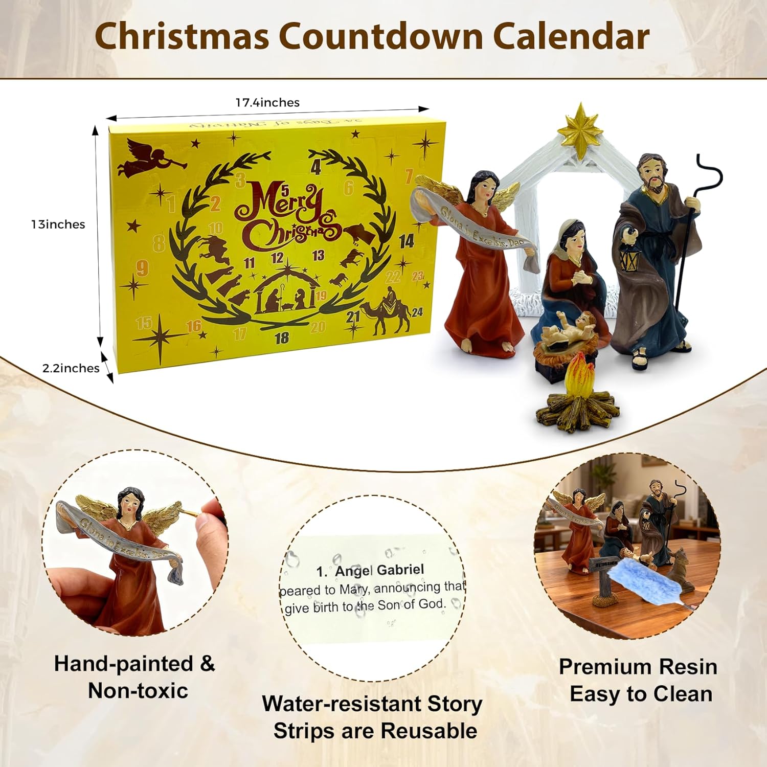 Nativity Advent Calendar 2025 (with Christmas Story Cards) (24PCS Resin Nativity Scene Figurines Set) (Best Christmas Gifts 2025 for Kids) 24 Days Countdown Calendar for Christmas Decor