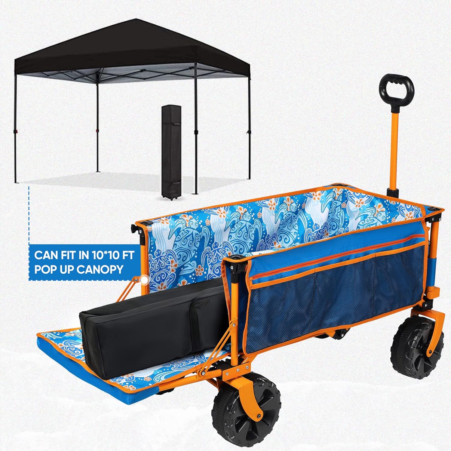 49 Inch Extended Extra Long Beach Wagon with Big Wheels for Sand, Collapsible Utility Beach Cart Heavy Duty Folding Wagon,Ideal for Outdoor Sand Camping Garden Pet