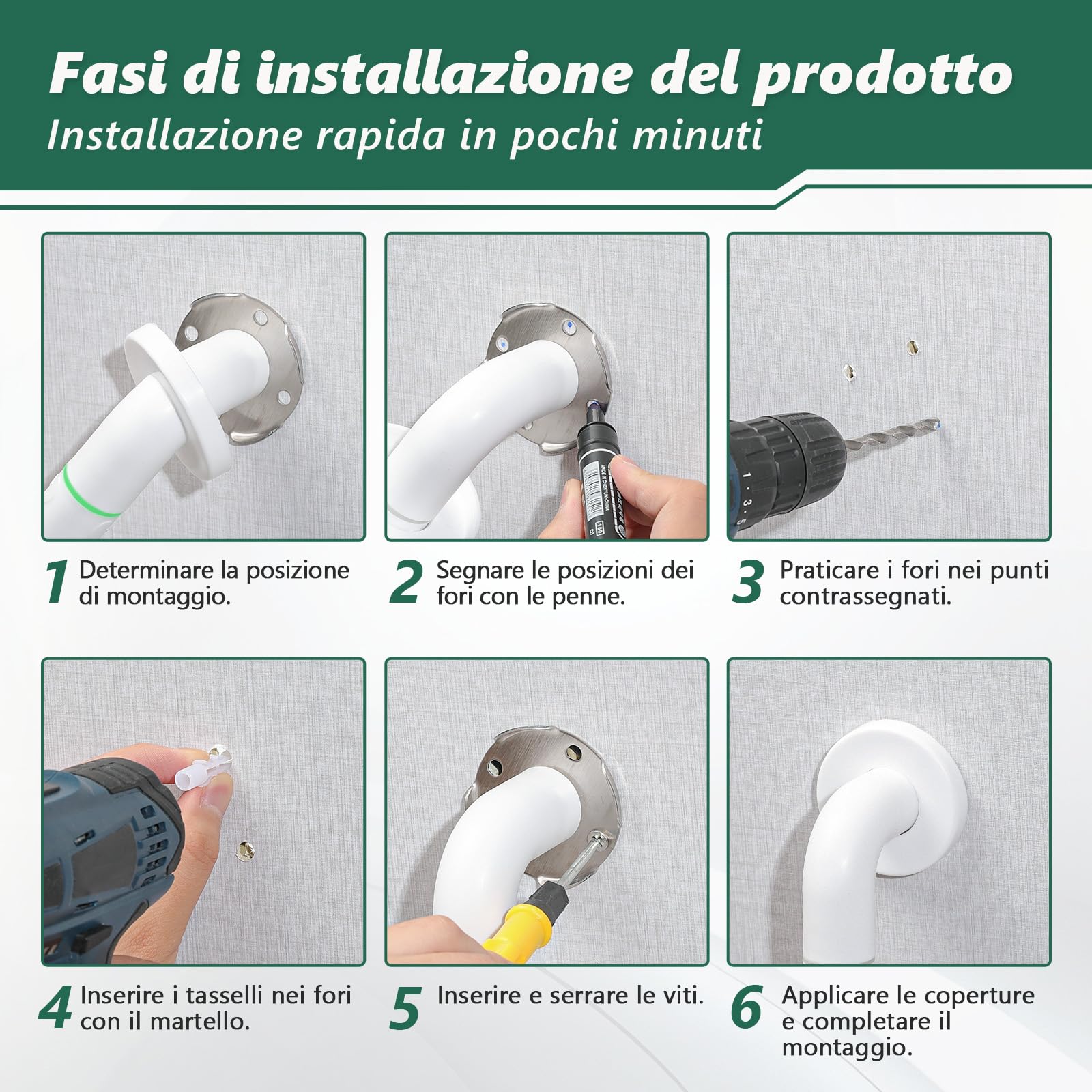 2 x 50 cm Maniglia per doccia – Maniglia in acciaio inox