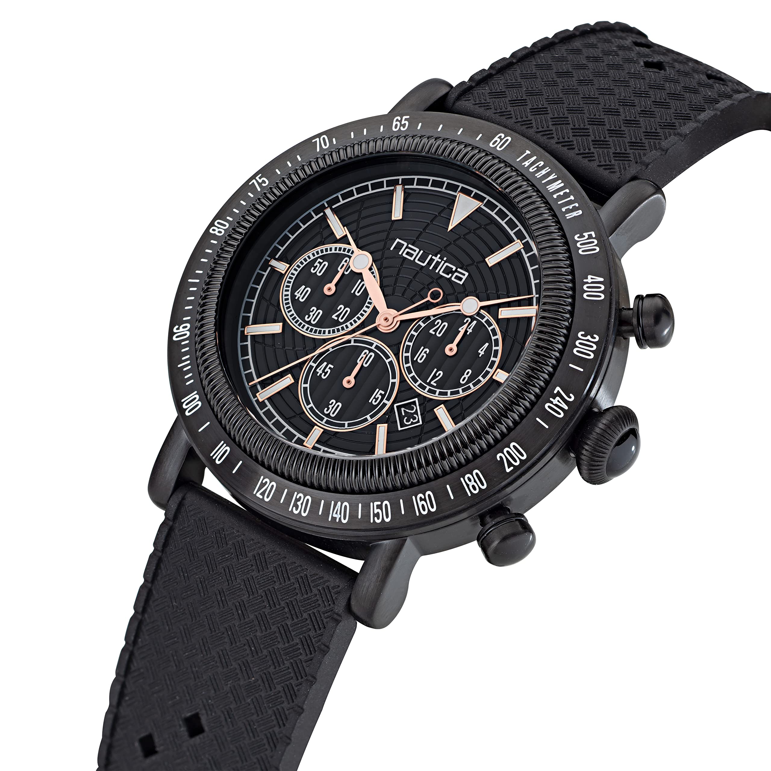 nautica Spettacolare Reissue Reloj con Correa de Silicona Negra para Hombre (Modelo: NAPSPF202), Negro, Moderno