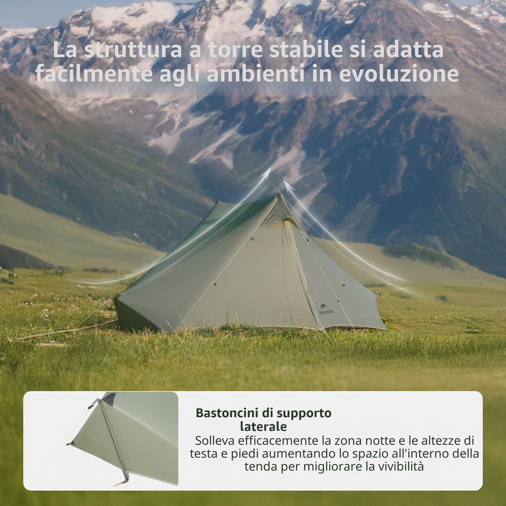Naturehike Summiture UL - Tenda da trekking ultraleggera per 2 persone, 3 stagioni, resistente al vento e impermeabile, diverse modalità di installazione