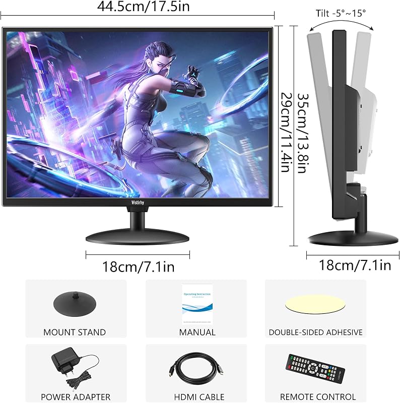 Wstirhy 19" LED Monitor HDMI VGA USB 1366x768 Beépített Hangszóróval