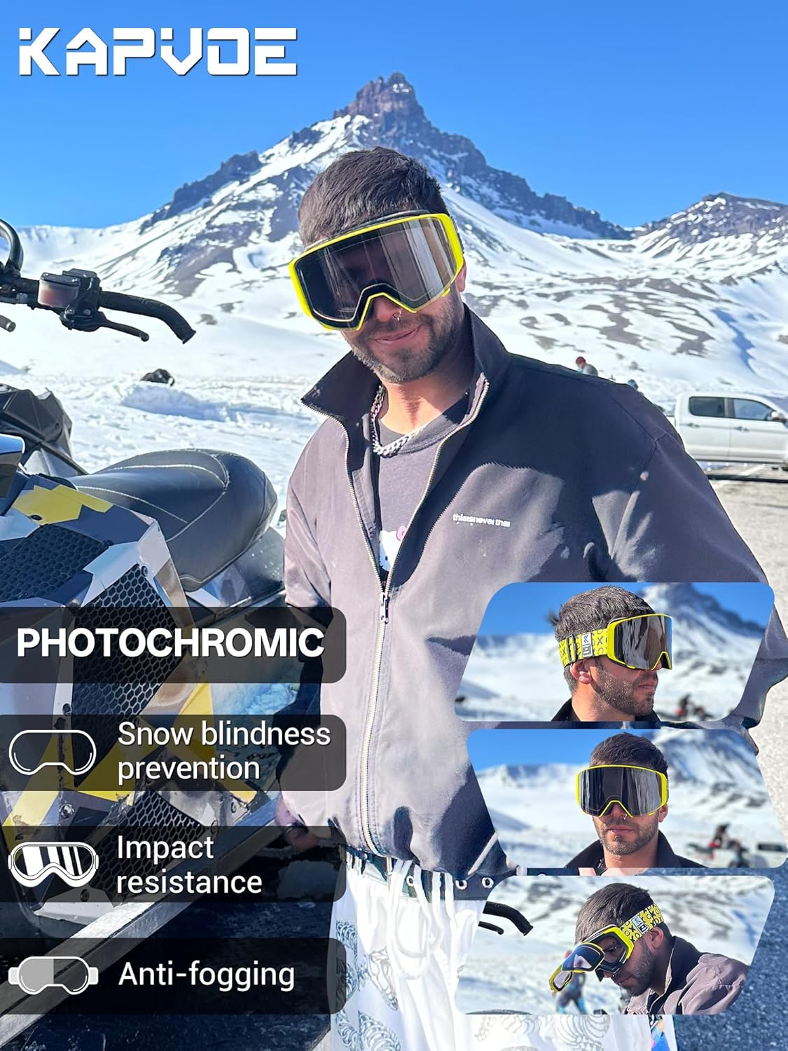 KAPVOE Ski Goggles Photochromic & Color - Anti-fog Magnetic Flip-Up Lens OTG UV400 Protection Helmet Compatible K724 - Image 4