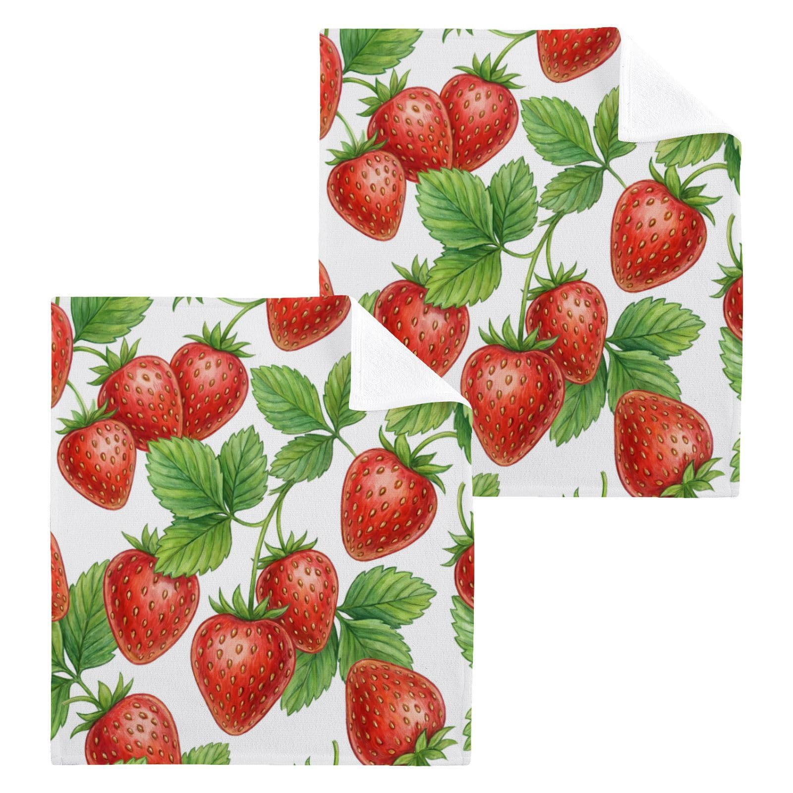 BOESI Realistic Strawberry 12x12in Cotton Washcloth,Face Towel