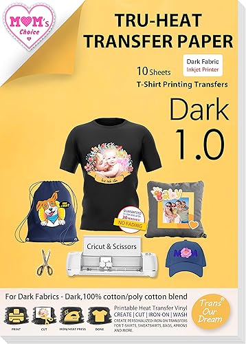 TransOurDream Tru-Iron on Papel de transferencia de calor para tela oscura 10 hojas 85 x 11 pulgadas papel de transferencia de camisetas para