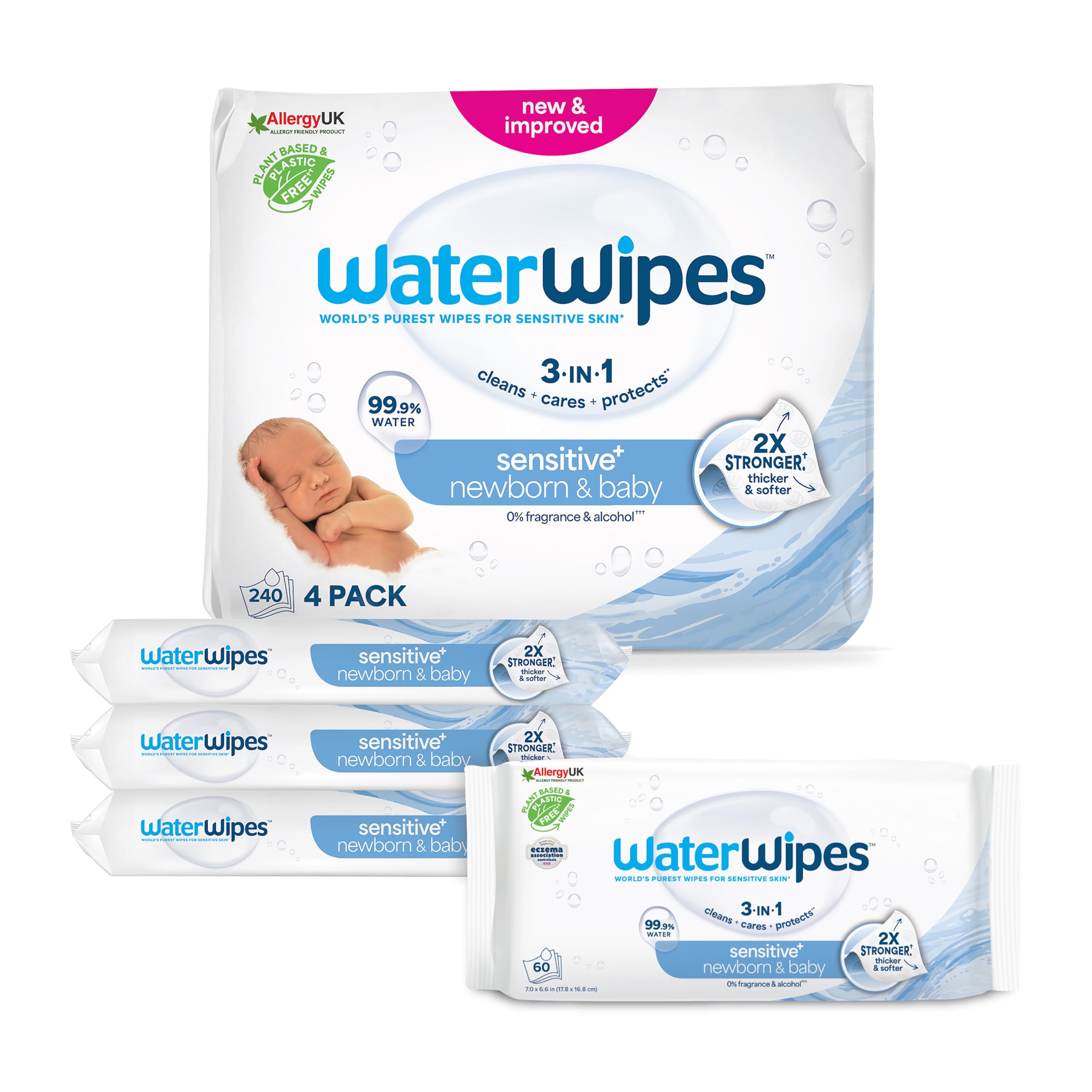 WaterWipesNewborn Baby Wipes, 4 x 60 each