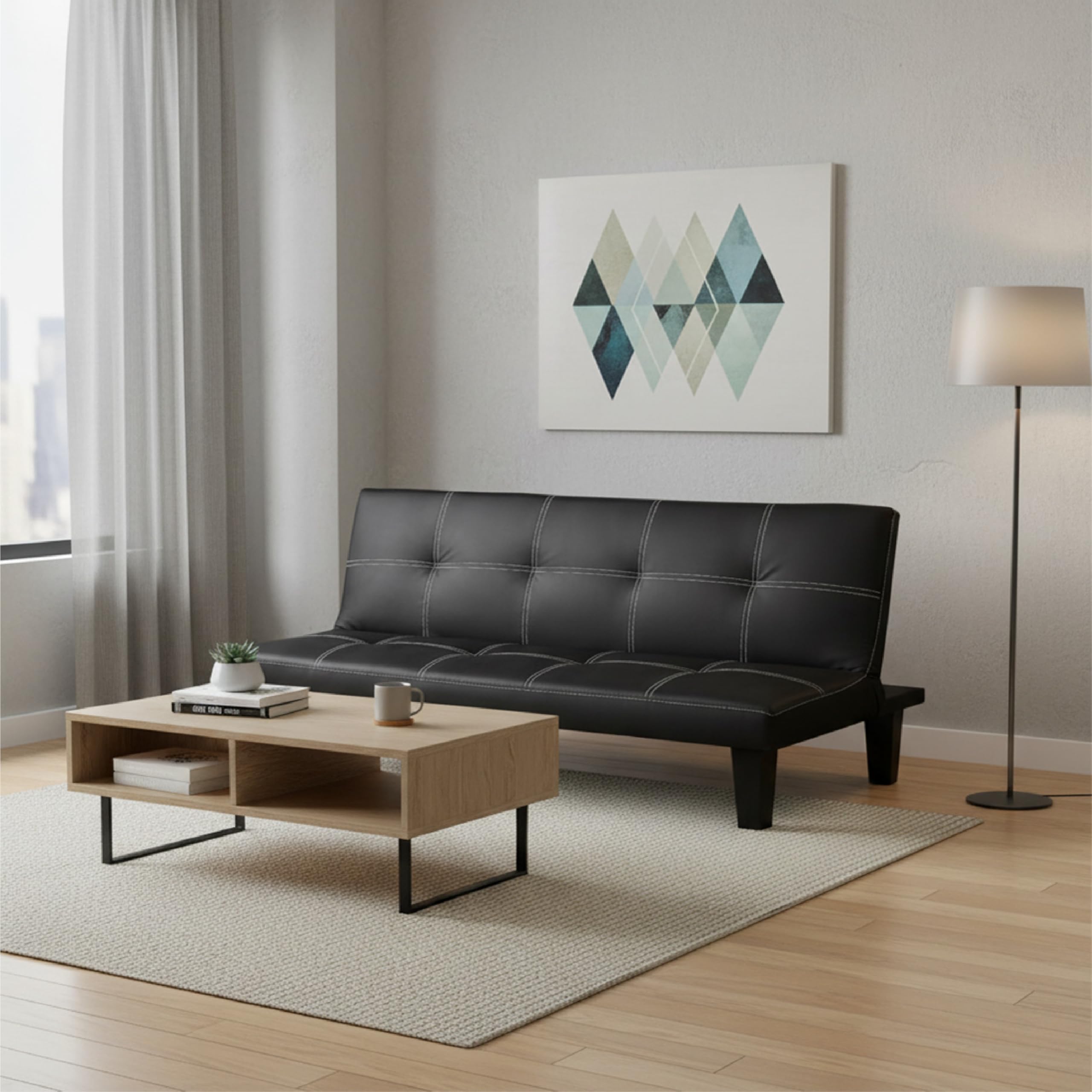 Baroni Home Sofá cama de piel sintética de 3 plazas convertible en cama acolchado, sofá reclinable con patas de plástico para salón, habitación de invitados, apertura 88 cm, 166 x 75 x 70 cm, piel