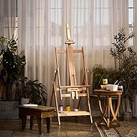 Vista 7 de Caballete de madera grande para pintar: soporte de caballete con marco H para artista, con accesorios mejorados, sostiene lienzo de hasta 93