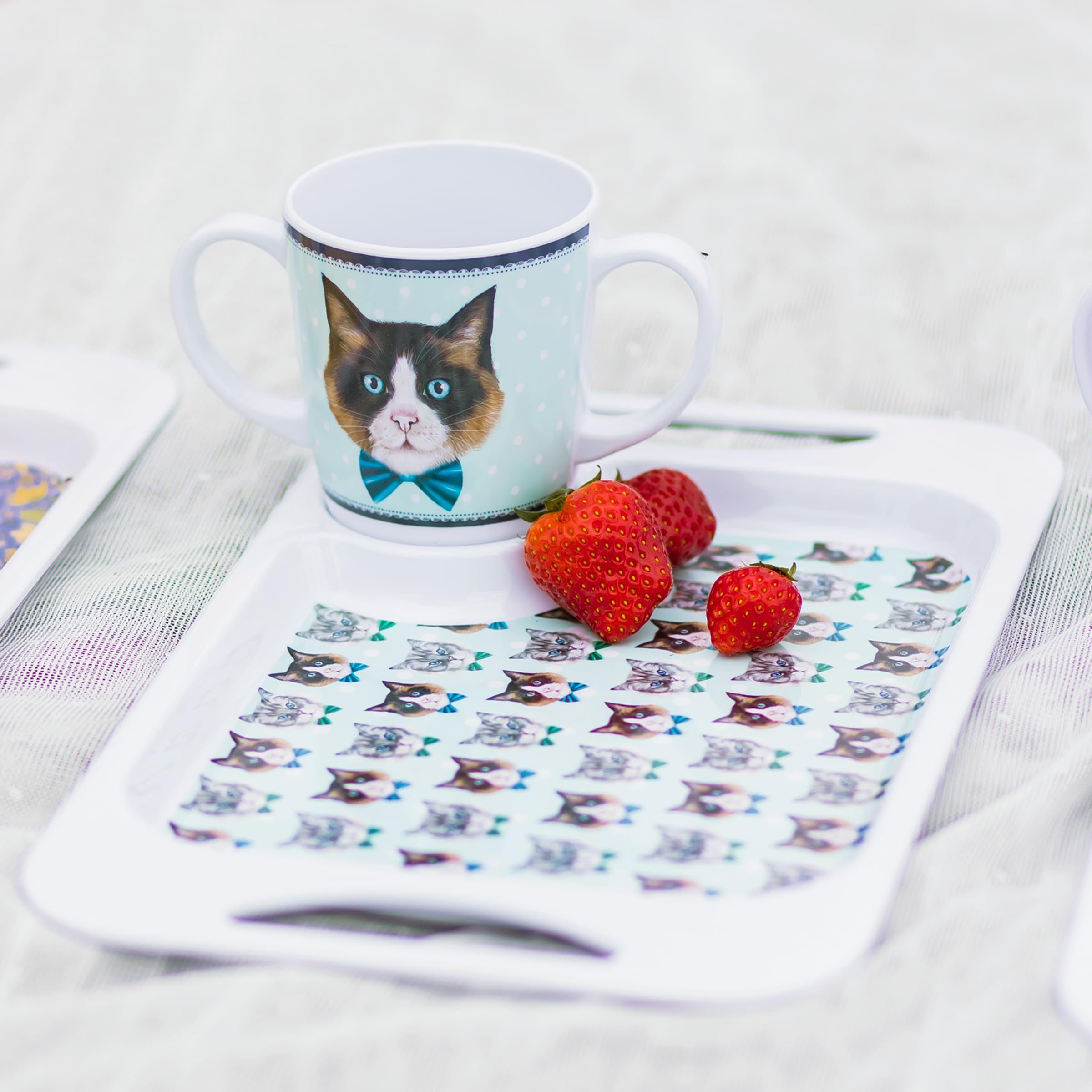 Tazza in melamina con due manici, leggera, 126 g, capacità 400 ml, aiuto per la mobilità quotidiana per anziani, demenza, tremori, artrite e presa debole (gatto)