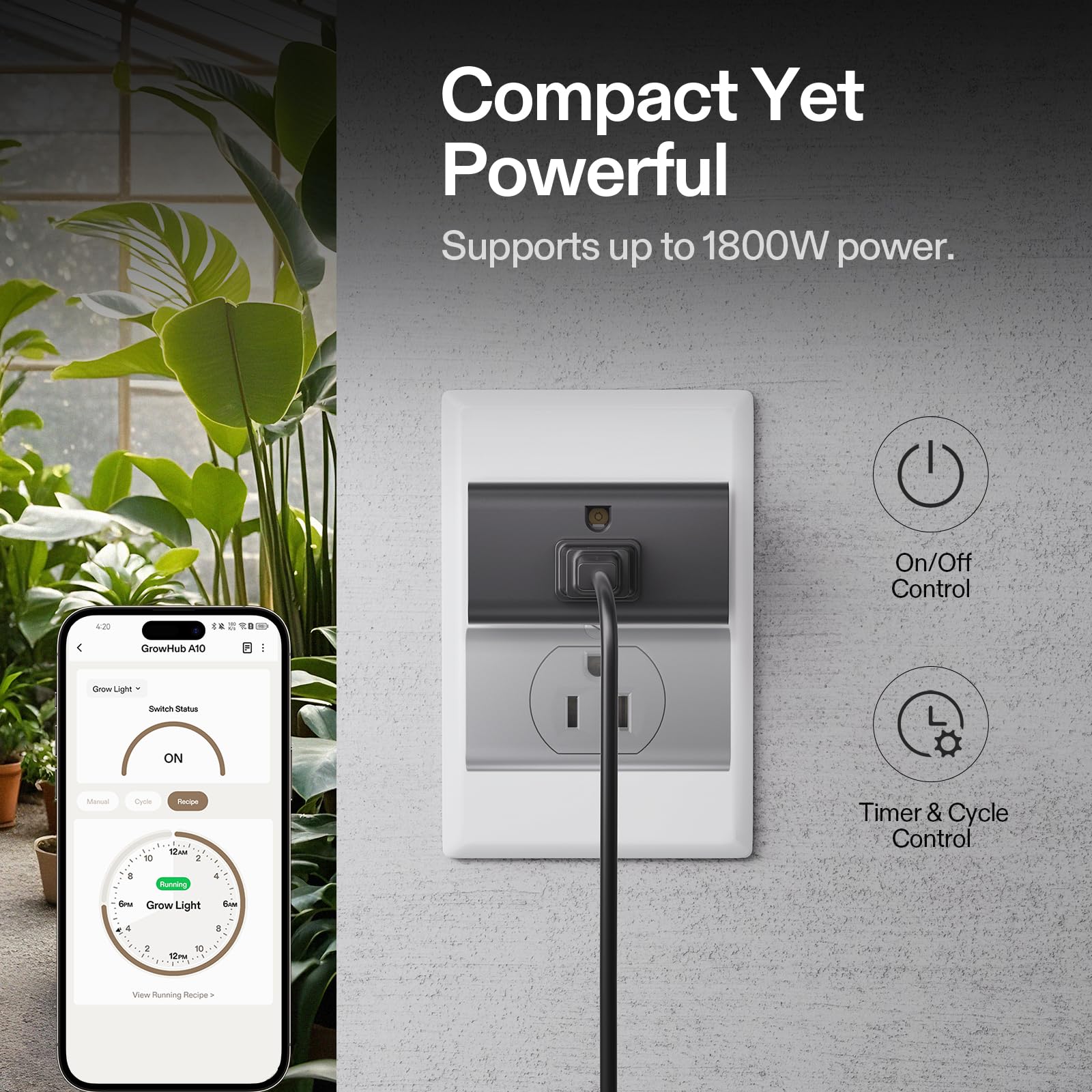 VIVOSUN GrowHub Outlet Controller A10 Smart WiFi Outlet Smart Plug 15A 1800W Remote Control Compatible with Vivosun App — view 6