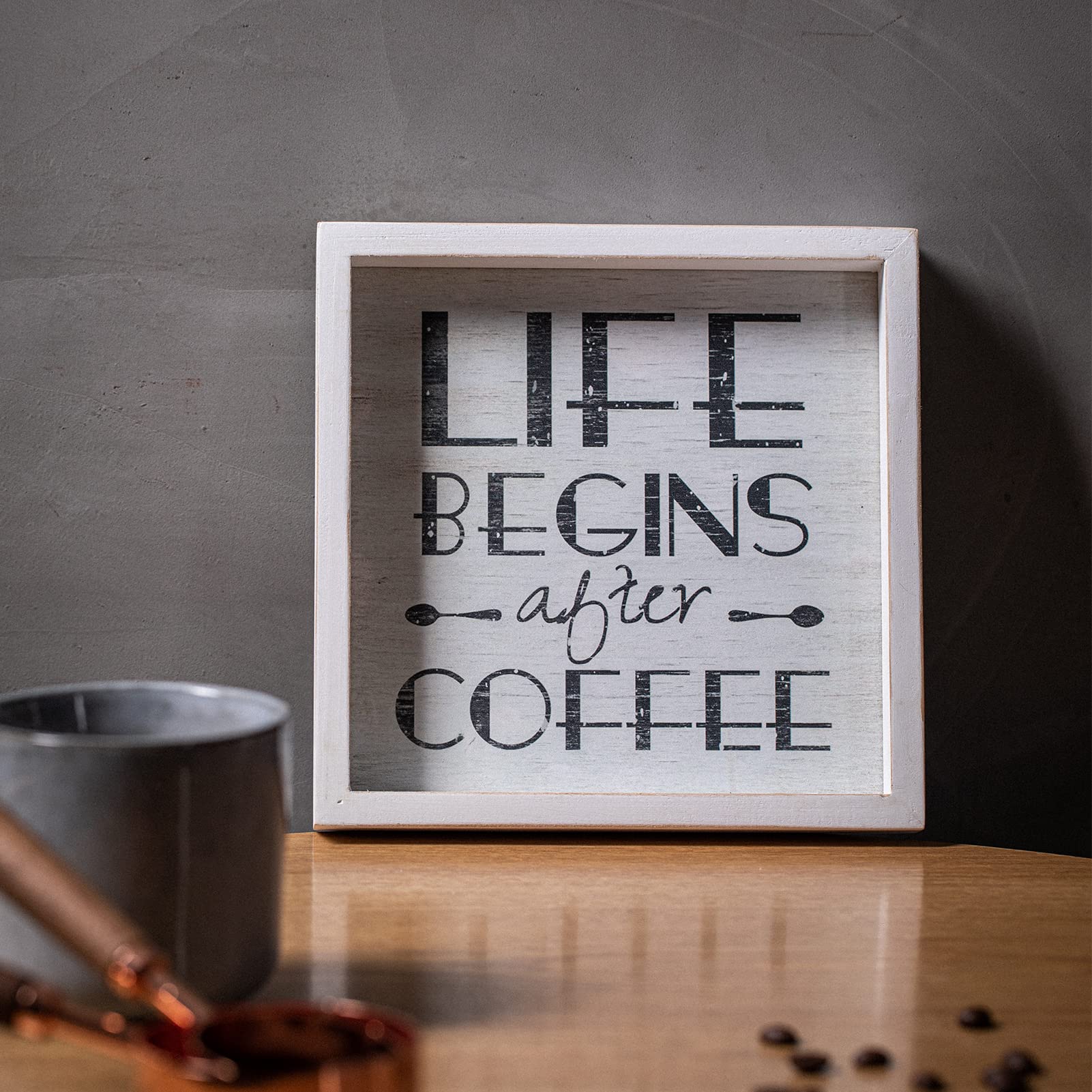 Panneau Décoratif En Bois De Pin 15x15 Cm - Plaque Motivante Pour Amoureux Du Café - Déco De Table Maison, Bureau