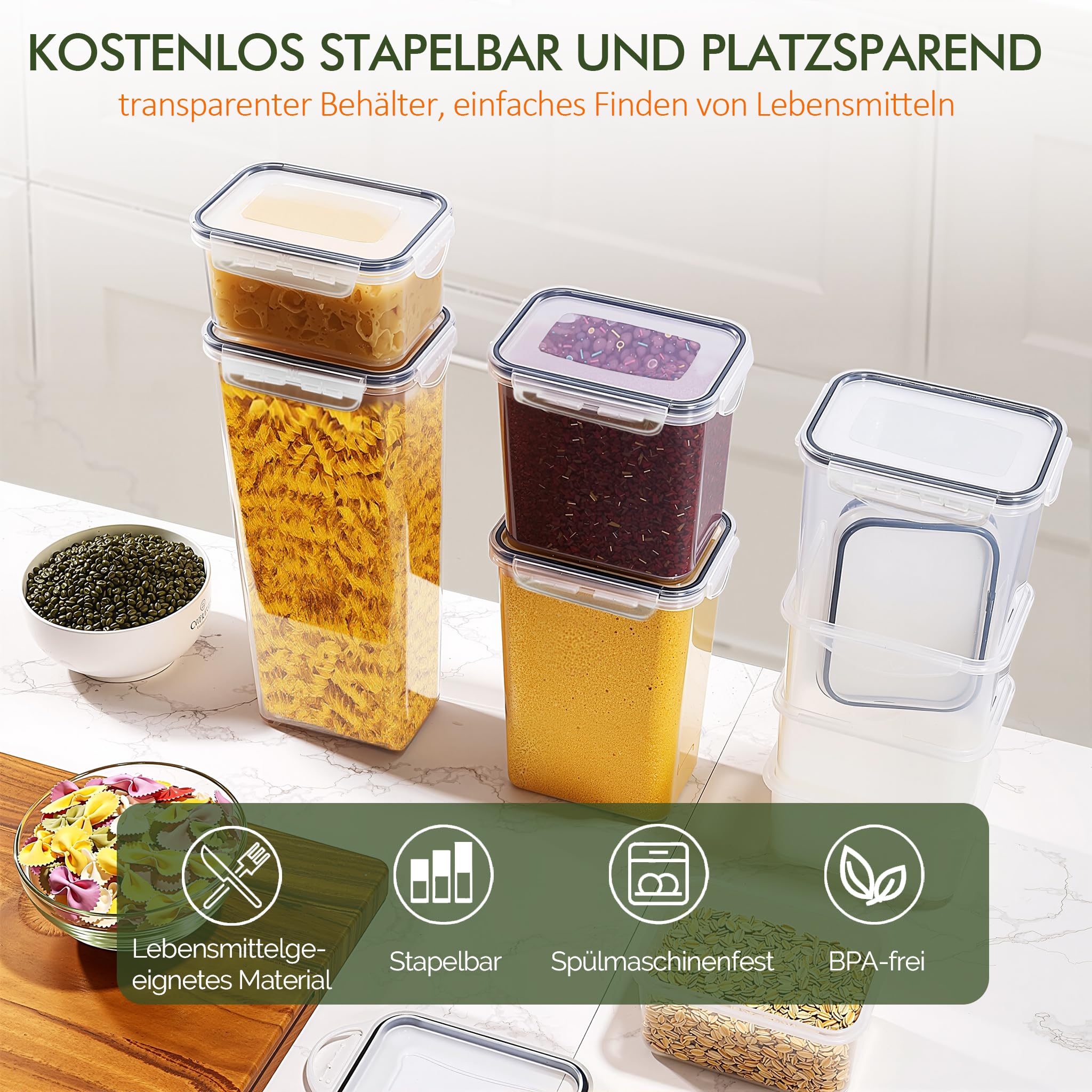 Theo&Cleo Vorratsdosen Mit Deckel Luftdicht (4 Größen), 24er Set Organizer Box, BPA-frei Aufbewahrungsbox Küche, Frischhaltedosen für Mehl, Müsli, Cornflakes, Vorratsbehälter Mit Etikett (24)