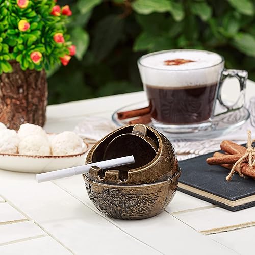 Miniatura 3 de Crystalia Cenicero resistente al viento con tapa para cigarrillos, soporte decorativo de metal sin olor para mesa de patio, interior y exterior,