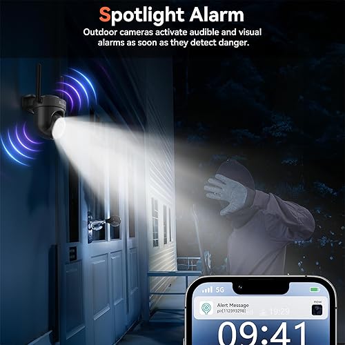 Miniatura 4 de Cámaras de seguridad WiFi 5G para exteriores, cámaras de 4MP para seguridad del hogar, detección de movimiento y sirena, visión nocturna a color,