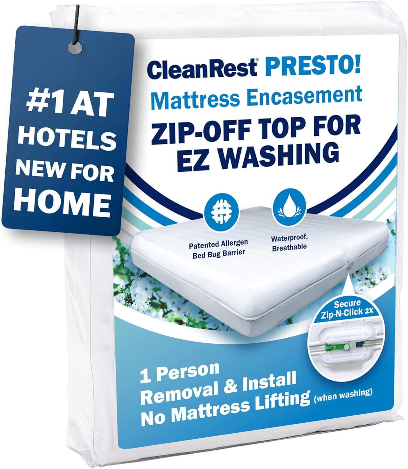 King Waterproof Mattress Protector, CleanRest Presto! Zip-Off Top Mattress Encasement for EZ Washing - Bed Bug, Dust Mite & Allergen Proof - 1 Person Install, No Mattress Lifting to Wash