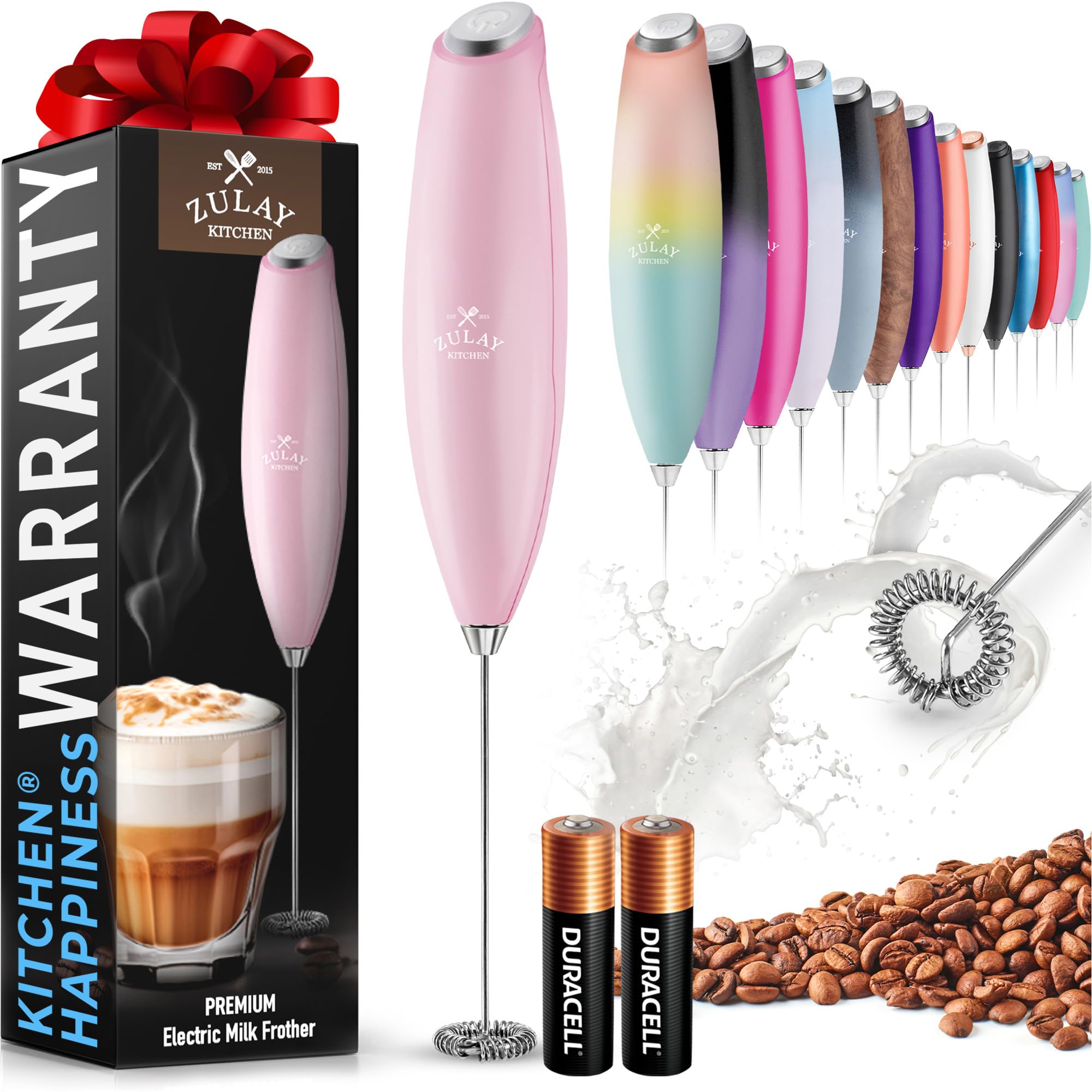 Zulay Powerful Milk Frother for Coffee with Upgraded Titanium Motor - Handheld Electric Whisk, Milk Foamer, Mini Mixer &amp; Coffee Blender for Frappe, Latte, Matcha, No Stand - Cotton Candy