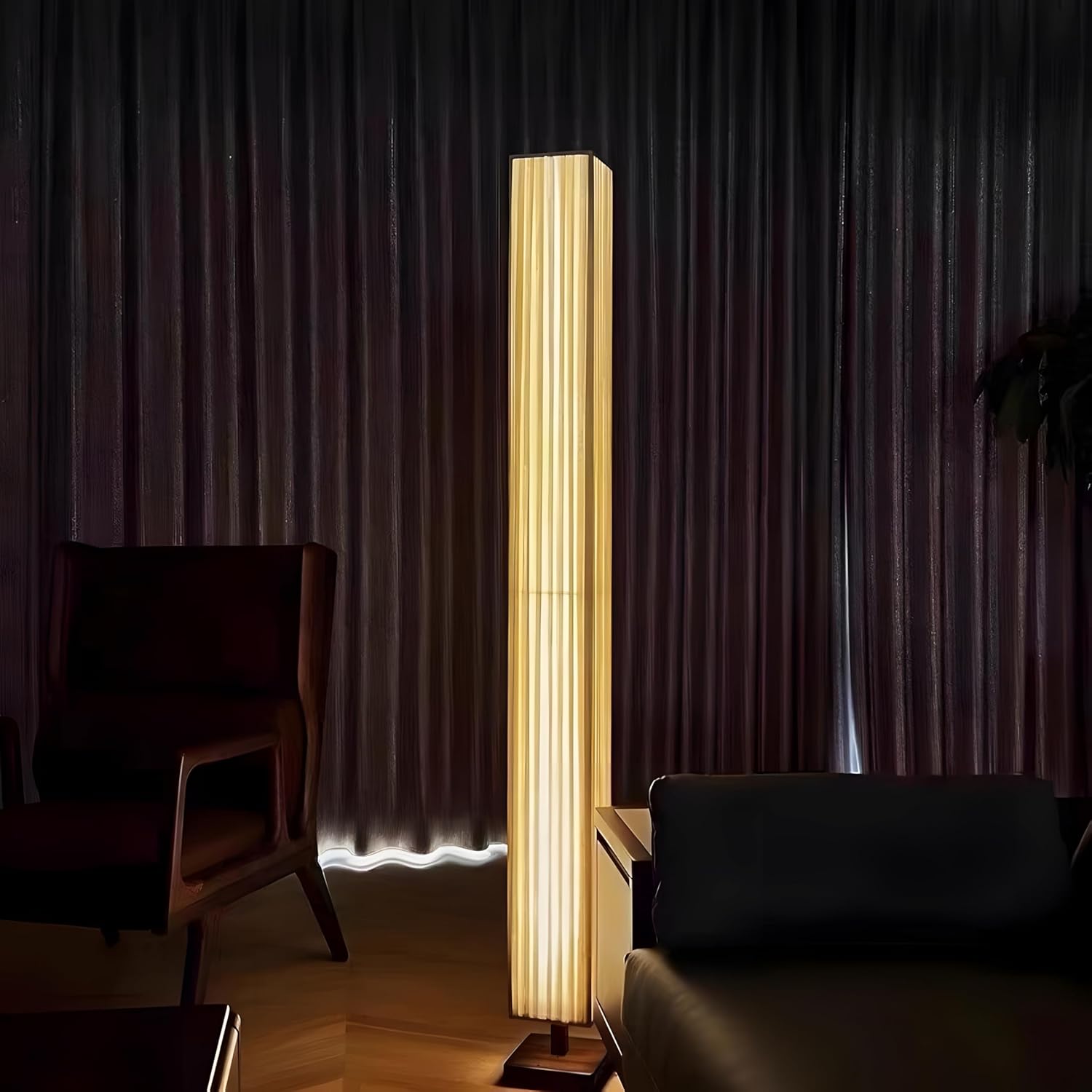 Bofea-Boho Floor Lamps for Living Room,63" Standing Tall Reading Lamp,Column Floor Lamp with Fabric Lampshade,Warm Atmosphere Lighting,Farmhouse Standing Lamps for Corner,Bedroom Lighting