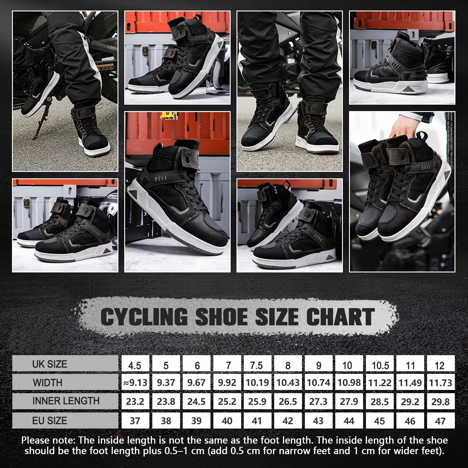 Botas de Moto para Hombre de Cuero con Cremallera Lateral