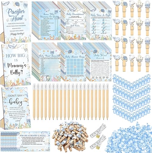 Miniatura 23 de Sherr 476 juegos florales de baby shower, 6 juegos de actividades, tarjeta floral, juego de caza de chupetes, 50 chupetes, qué tan grande es mamá,