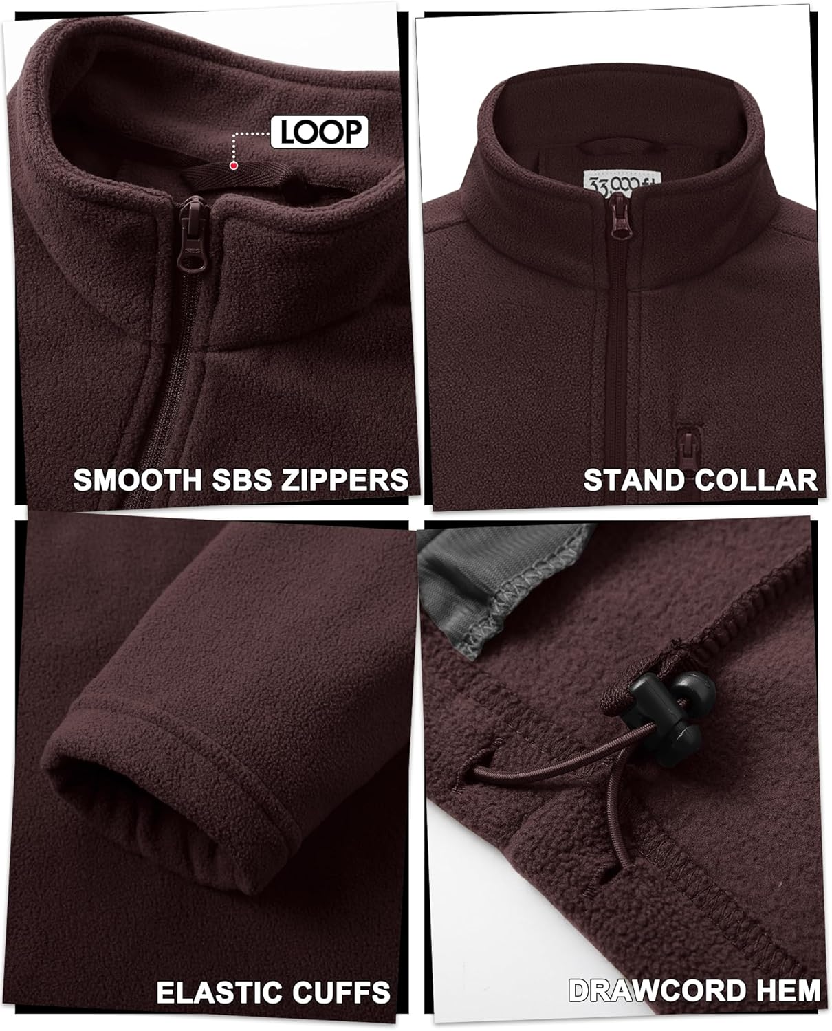 33,000ft Men's Full Zip Fleece Jacket Lightweight Warm Soft Polar Long Sleeve Jackets with Pockets for Winter Hiking Casual - Image 4