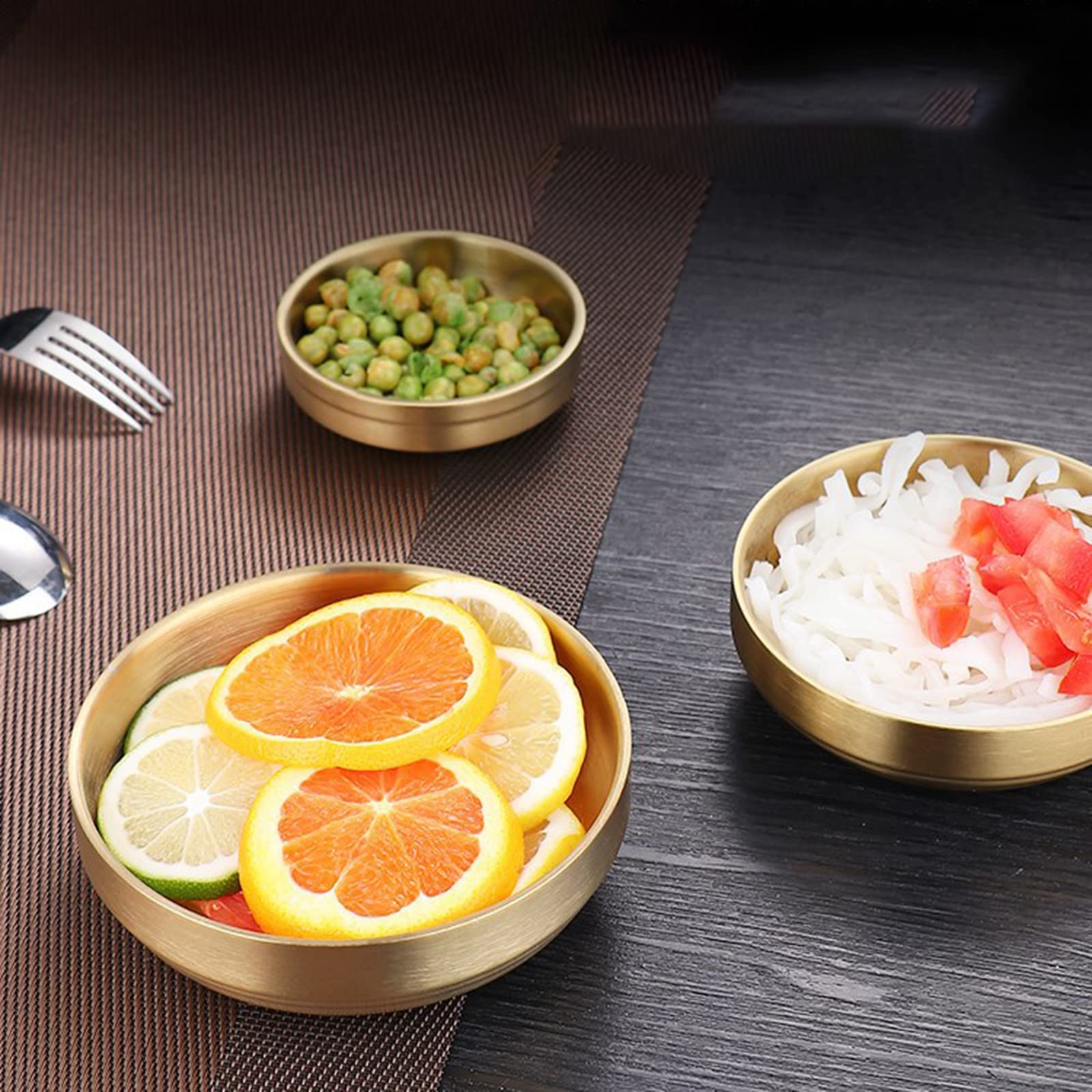 Sicheii 4 Pack Gold Stainless Steel Soy Sauce Dish, Double Deck Dipping Pinch Bowls, Small Condiment Seasoning Dip Bowls - Image 4