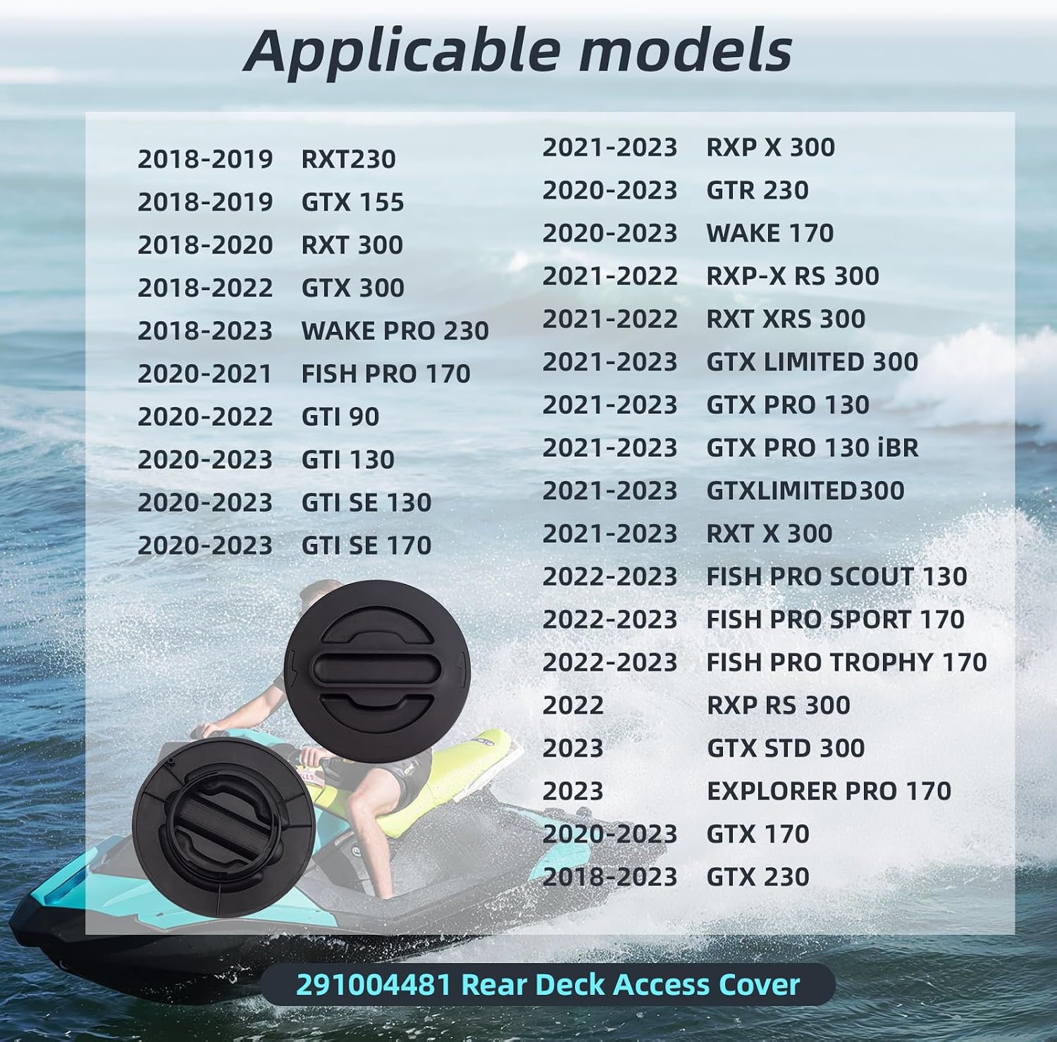291004481 Rear Deck Access Cover with O-Ring Compatible with Sea-Doo GTI GTX RXT GTR Wake Fish Pro Explorer Personal Watercraft