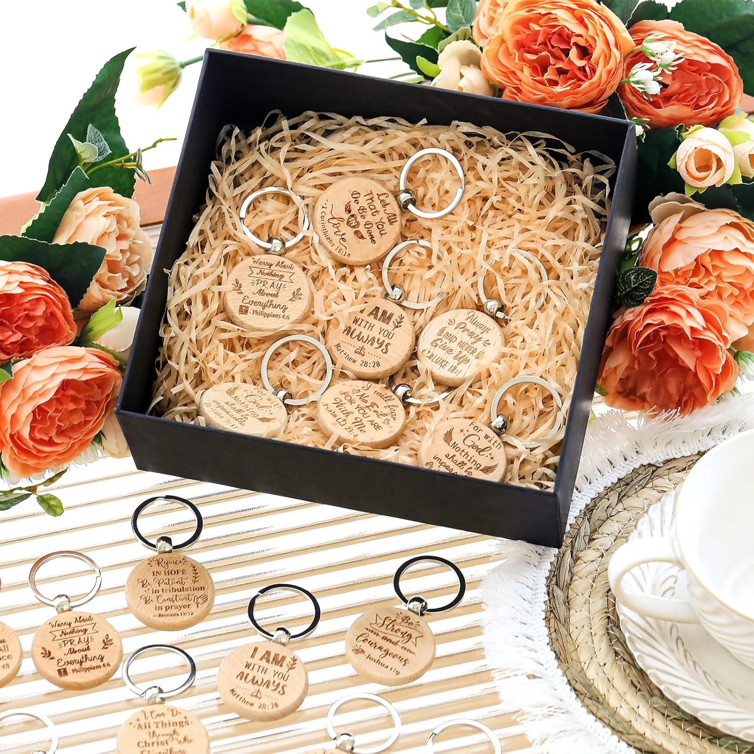 Chunful 50/100 Pcs Christian Keychain Bulk Wooden Religious Bible Verse Keychain Faith Church Gift Party Favor for Men Women