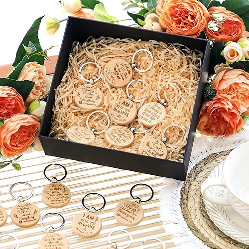 Miniatura 3 de Chunful 100 llaveros de madera inspiradores de la Biblia a granel, llaveros religiosos cristianos, grabados rústicos, regalos cristianos para