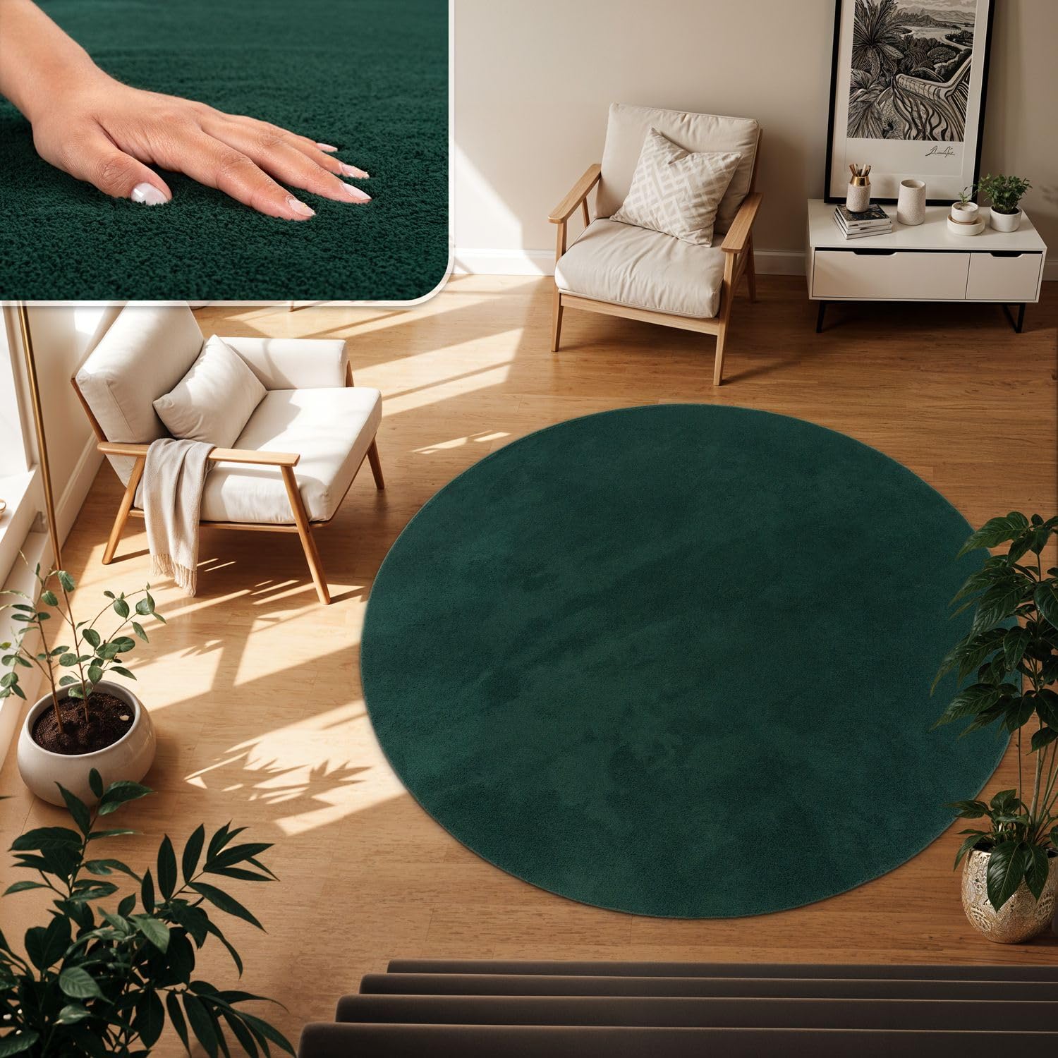 TT Home Wohnzimmer Teppich Kurzflor Anti-Rutsch Rückseite Unifarben Modern Waschbar