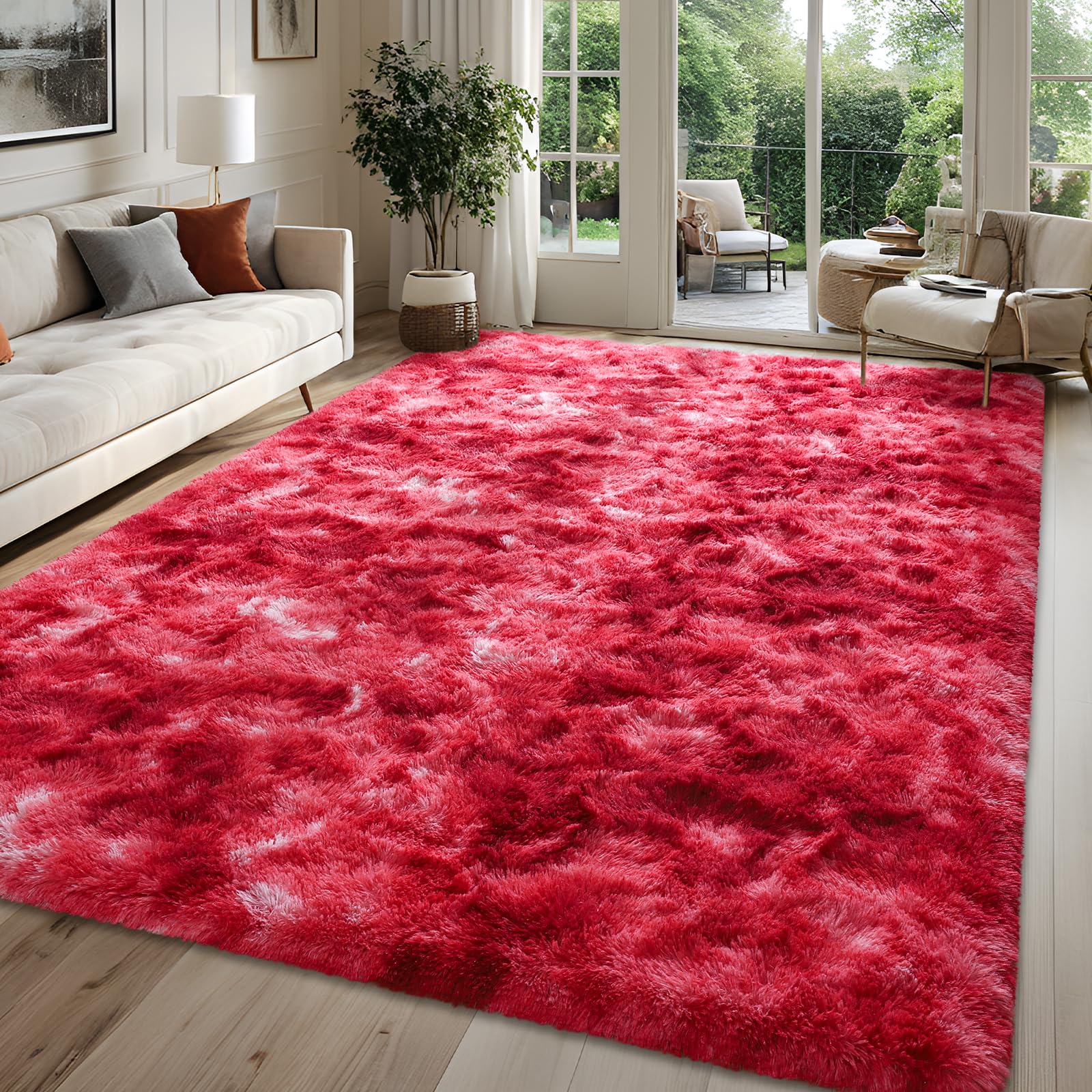 FALARK Fluffy Wine Red Rugs for Bedroom Living Room, 3x5 Feet Area Rug for Boys Kids Girls Bedroom, Soft Shaggy Plush Cute Floor Carpet for Baby Nursery, Non-Slip and Washable Carpets for Home Decor โ image 1