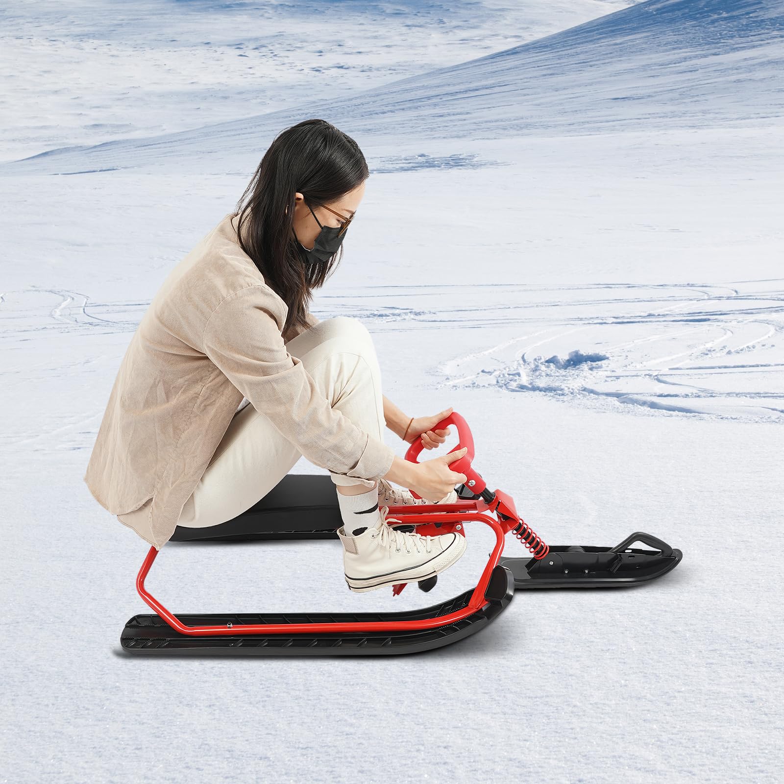 Luge de direction, luge avec frein à pied pour enfants, adolescents et adultes jusqu'à 220,46 livres, luge d'hiver pour les activités de plein air