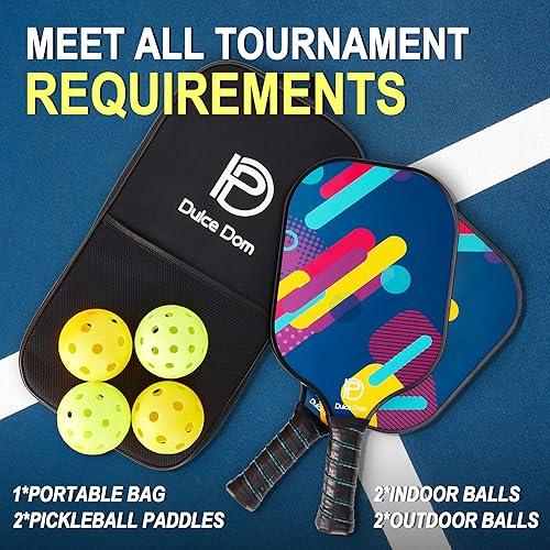 Miniatura 6 de DULCE DOM Palas de pickleball, juego de 24 de pickleball de fibra de vidrio aprobadas por USAPA con paletas de pickleball, 4 bolas de pickleball y
