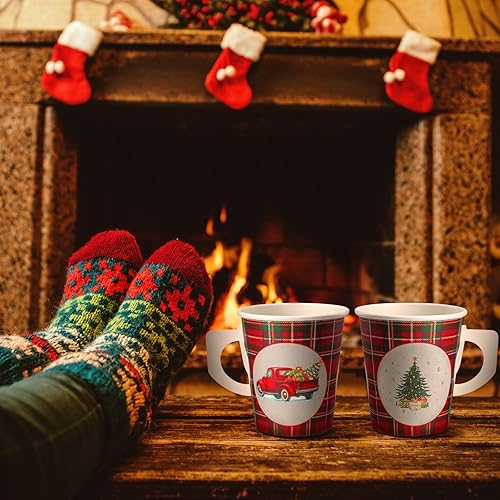 Miniatura 5 de Nitial 200 vasos de papel de Navidad de 8 onzas con asa, vasos desechables de Navidad para niños, vasos de té para café, bebidas frías y calientes,