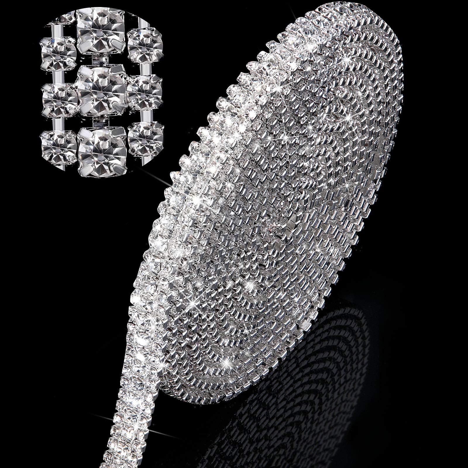 Hicarer 3 Rows Crystal Rhinestone Chain Strips Chain Trim for Sewing Craft, DIY, Wedding, Jewelry, Decoration