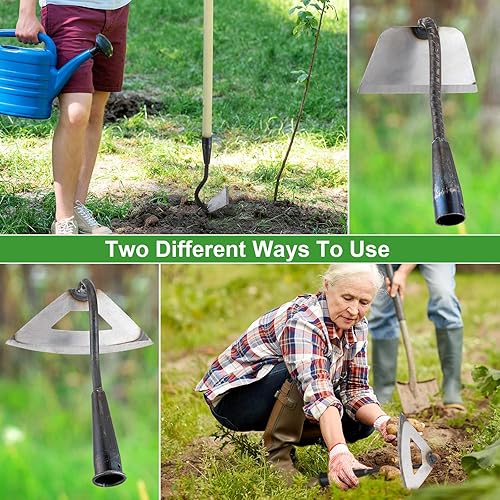 Miniatura 4 de Leriton 8 piezas de azada de jardín, azada de acero, azada hueca endurecida, azada hueca para desmalezar, aflojar, excavar, crestar, plantación de