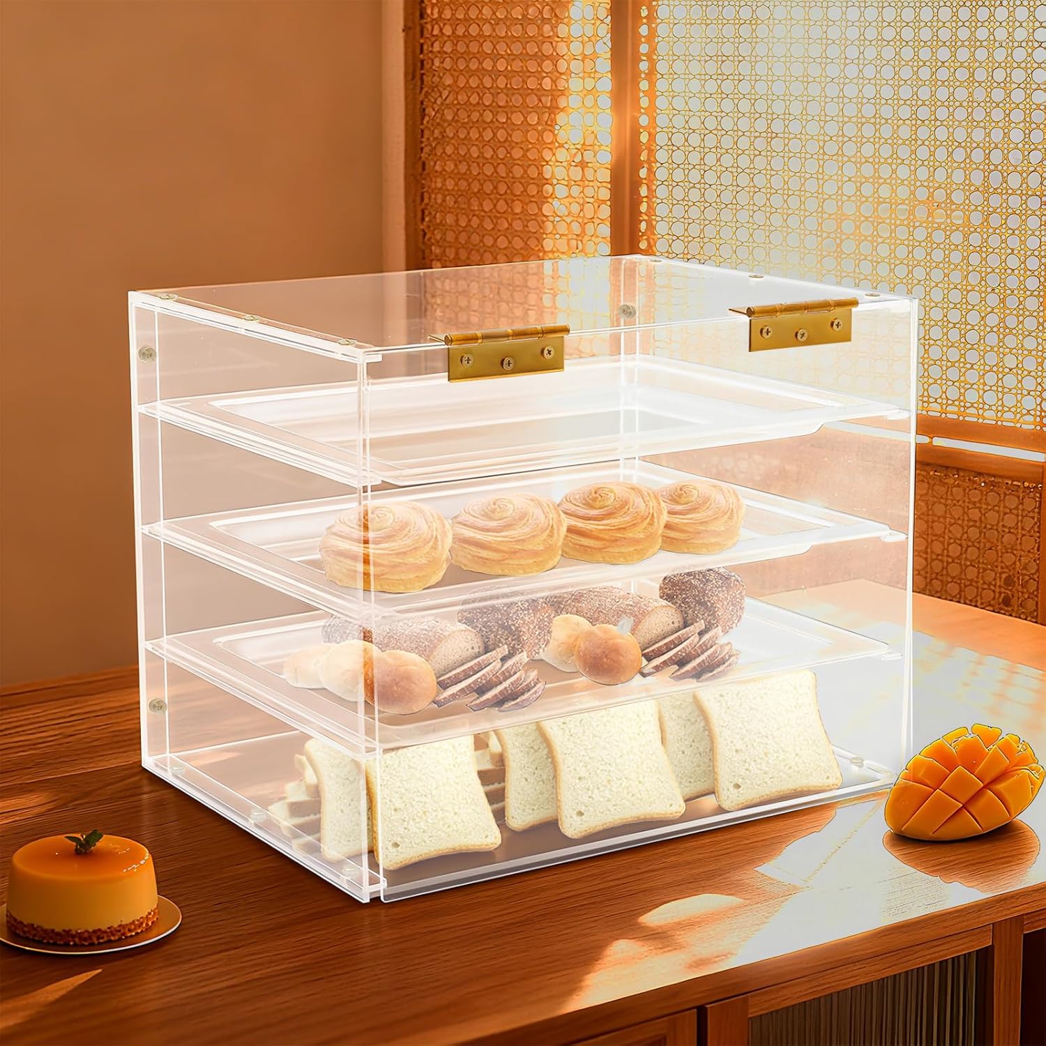 3-Tier Acrylic Display Case 15.75x12.6 Inch Bakery Display Cabinet with Removable Trays 6.61lbs Capacity Each, Clear Pastry Cookie Dessert Showcase for Countertop Store Cafe Home Use