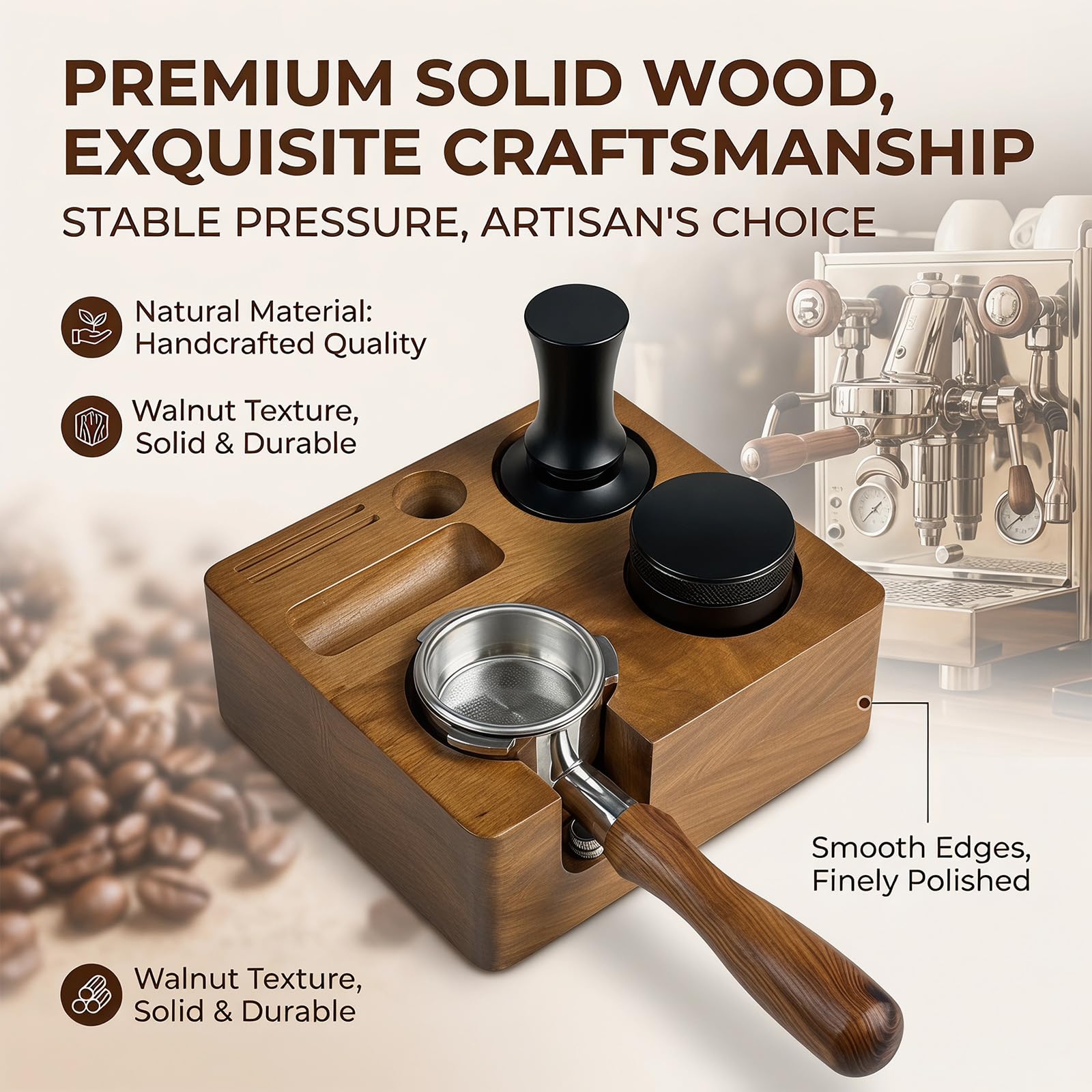 Espresso Tamping Station - Estación de café de madera de nogal para cafeteras de espresso (51/54 mm)