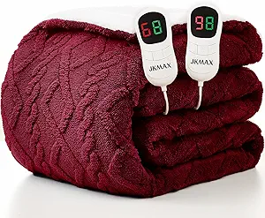 JKMAX Heated Electric Blanket Queen Size-84"x90" Heating Blanket with 10 Heating Levels & 5 Time Settings Over-Heat Protection,Winter Warmer for Adults with ETL Certification(Red)