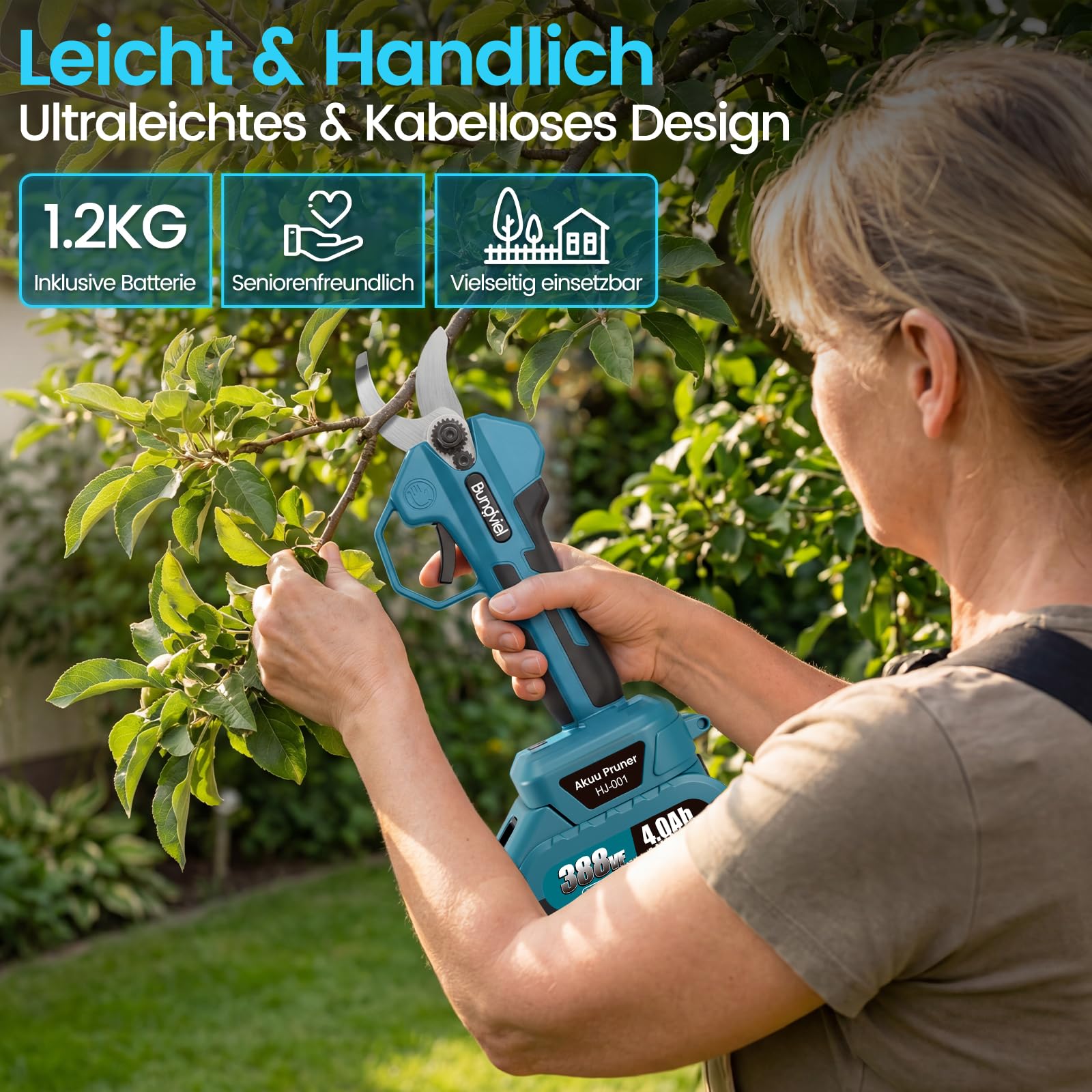 Akku-Astschere Bürstenloser Motor, Elektrische Gartenschere kompatibel mit Makita 18V Akku, mit 2x 4Ah Akku, 28-45mm Schnittdurchmesser für Zweige, Garten & Äste für Männer zu Valentinstag