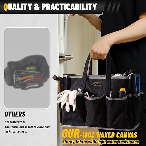 Miniatura 5 de Bolsa de Lona para Herramientas, Bolsa de Almacenamiento de Herramientas de Lona Encerada Resistente de 16 onzas con 1 Compartimento Grande y 10