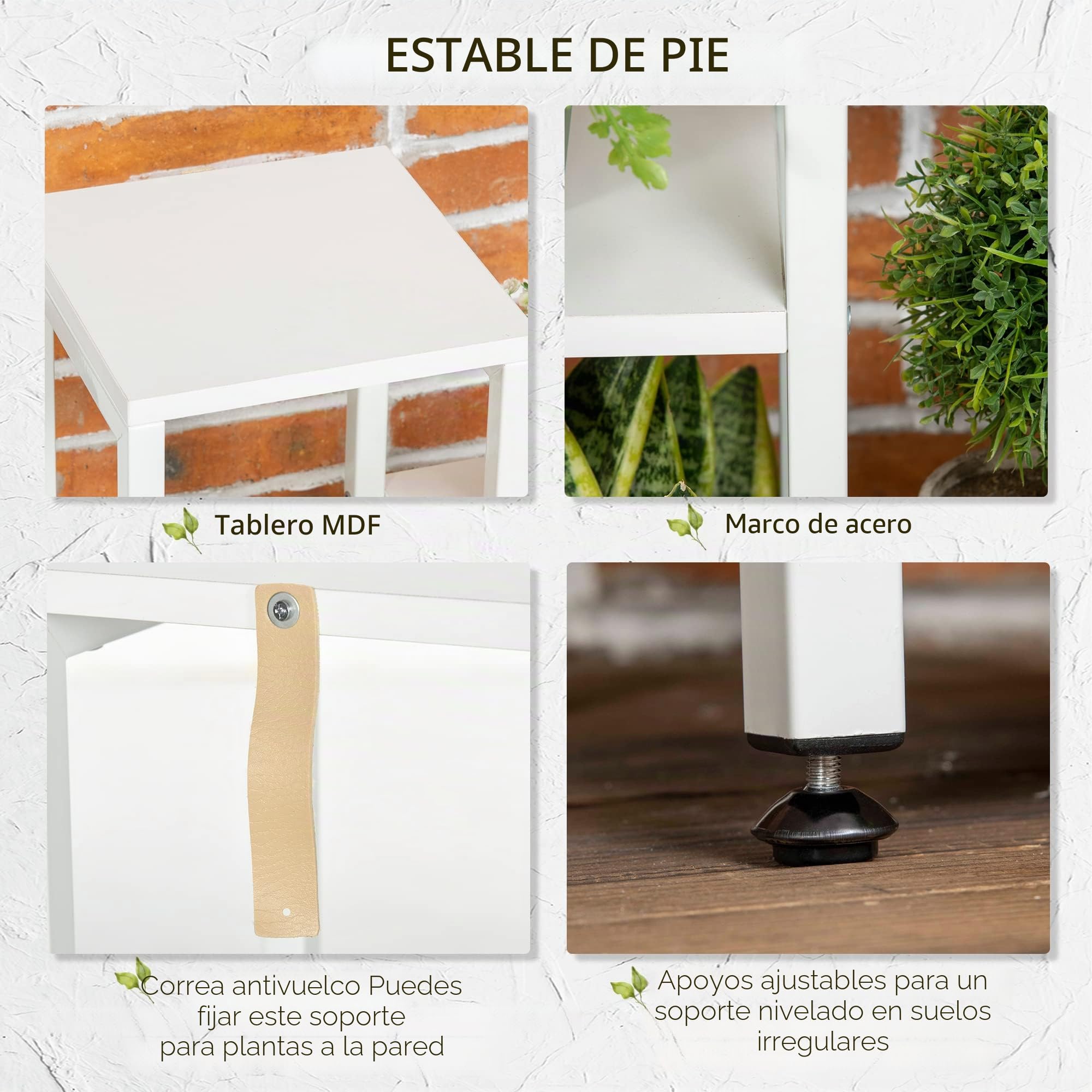 Outsunny Soporte para plantas con 7 estantes, estantería para plantas, flores, estantería de jardín, para salón, esquina, balcón, carga hasta 2 kg (cada nivel), color blanco, 65 x 23 x 94,5 cm