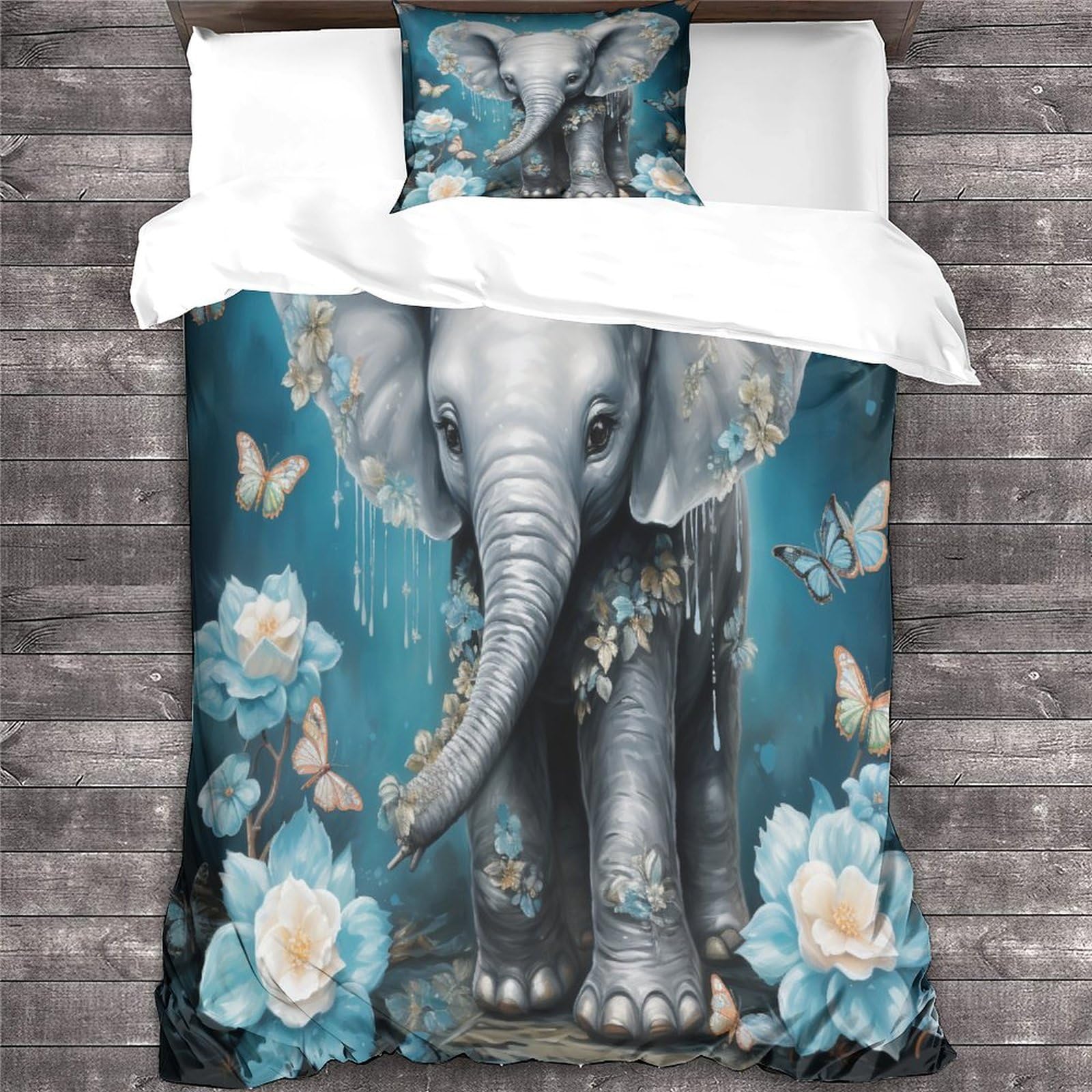 Set copripiumino con elefante stampato in 3D, per ragazzi e ragazzi, per letto singolo (135 x 200 cm), set copripiumino per decorazione della stanza, set da 3 pezzi