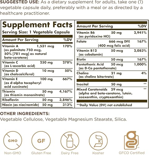 Vista 2 de Solgar - Solo vitaminas, 90 cápsulas vegetarianas
