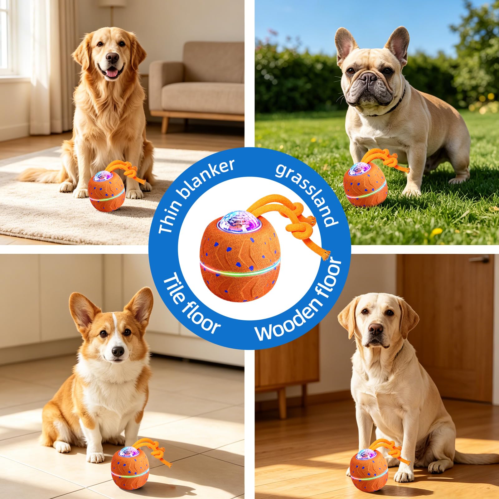 Palla Interattiva per Cani - Wicked Ball Rolly con Coda & Abbai, Palla Automobile Rotolante 3 Modalità, E-TPU, Ricaricabile USB-C, Luci RGB, per Cani di Taglia Media-Grande