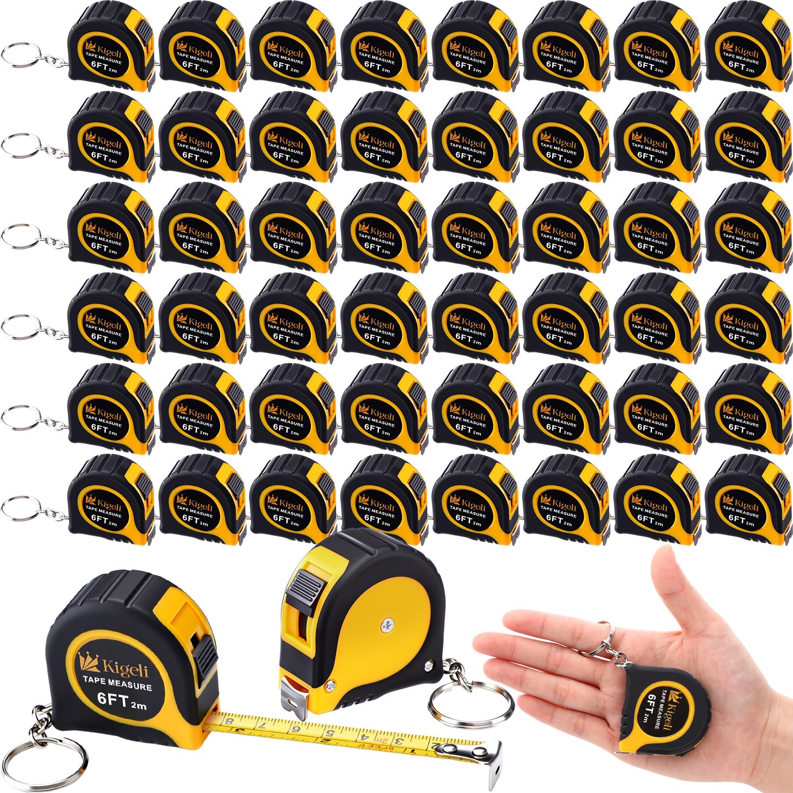 Kigeli 50 portachiavi a nastro da 1,8 m/2 metri, con mini metro a nastro, funzionali, retrattili, con blocco scorrevole, per ingegneri artigiani (romanzo, giallo)