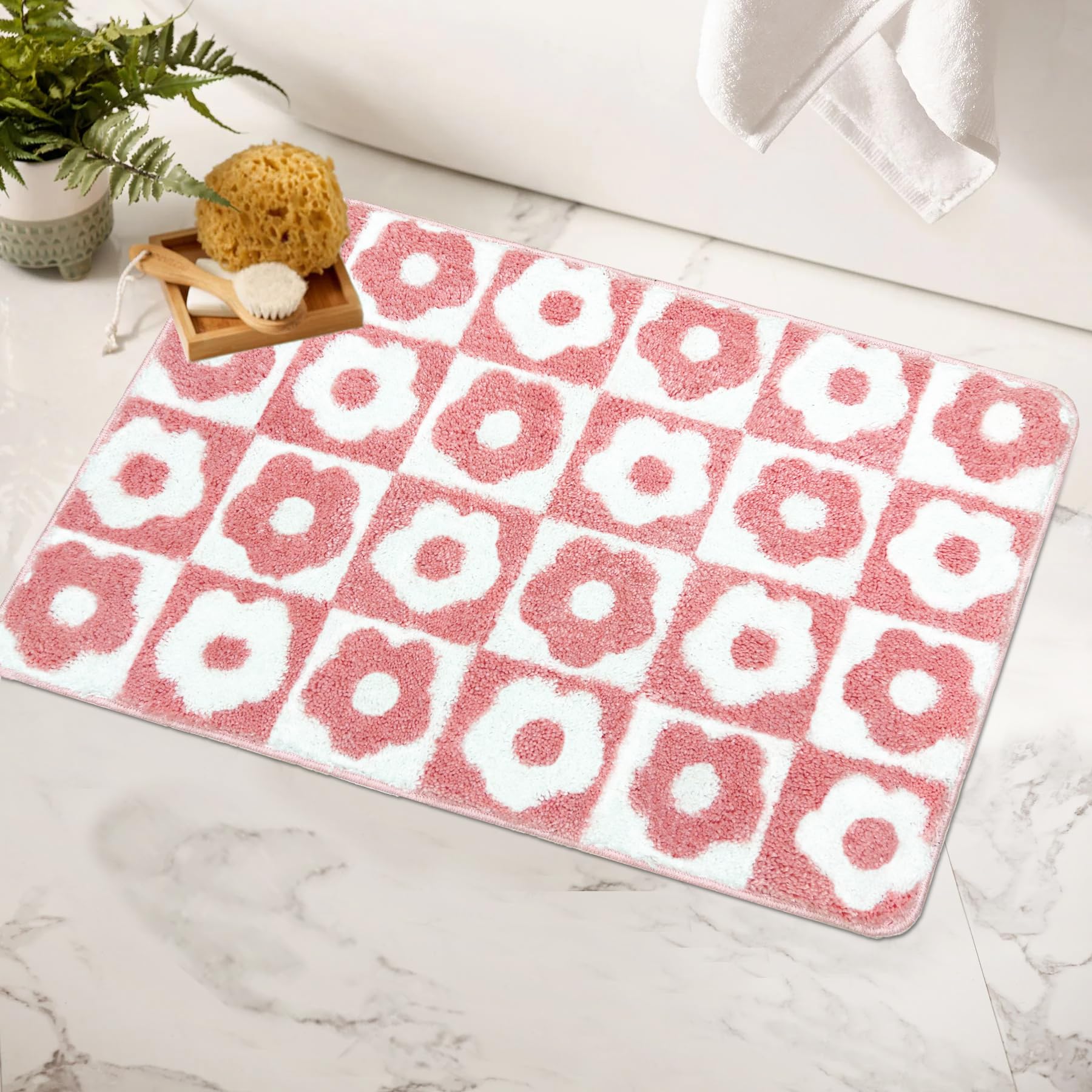 Oniissy Tappeto da bagno a forma di fiore di loto, lavabile, antiscivolo, assorbente, morbido e divertente, tappeto da bagno carino, tappeto da bagno per camera da letto dei bambini, tappeto con fiori