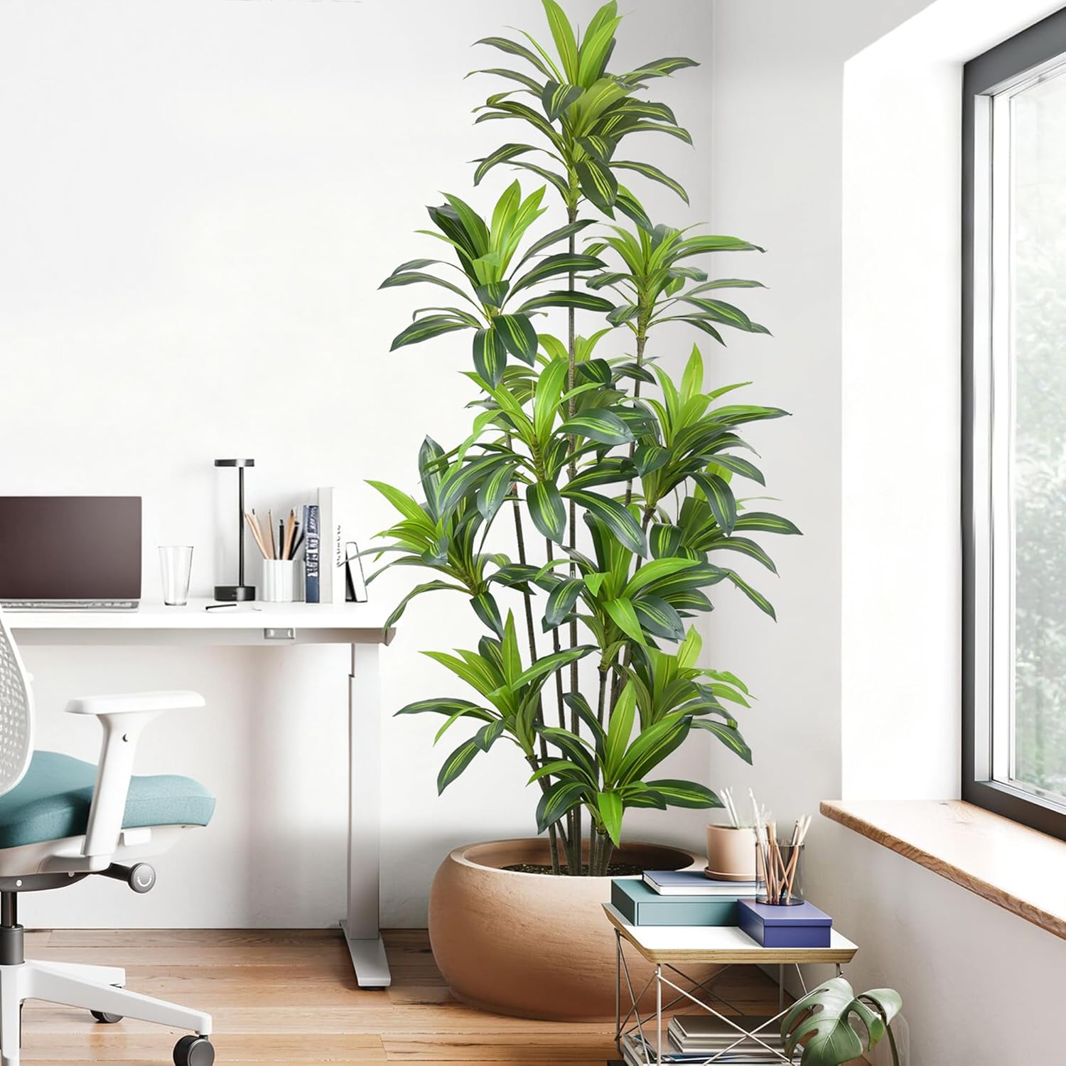 Artificial Dracaena Tree 8ft - Large Tall Faux Trees Indoor with 243 Lifelike Vivid Leaves and Realistic Trunk, 96" Fake Silk Potted Floor Plant for Home Office Living Room Decor Housewarming Gift - Image 4